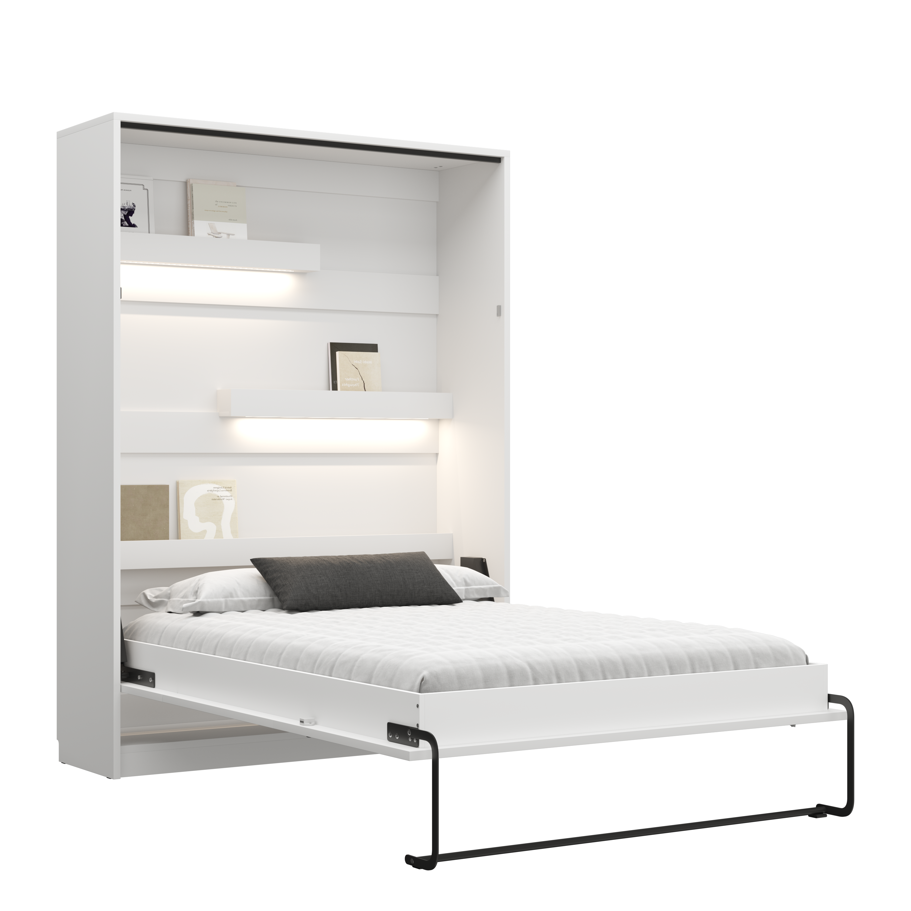 Customizable Genius Murphy Bed Furniture Set 160 x 200 cm White Gloss, LED Lighting