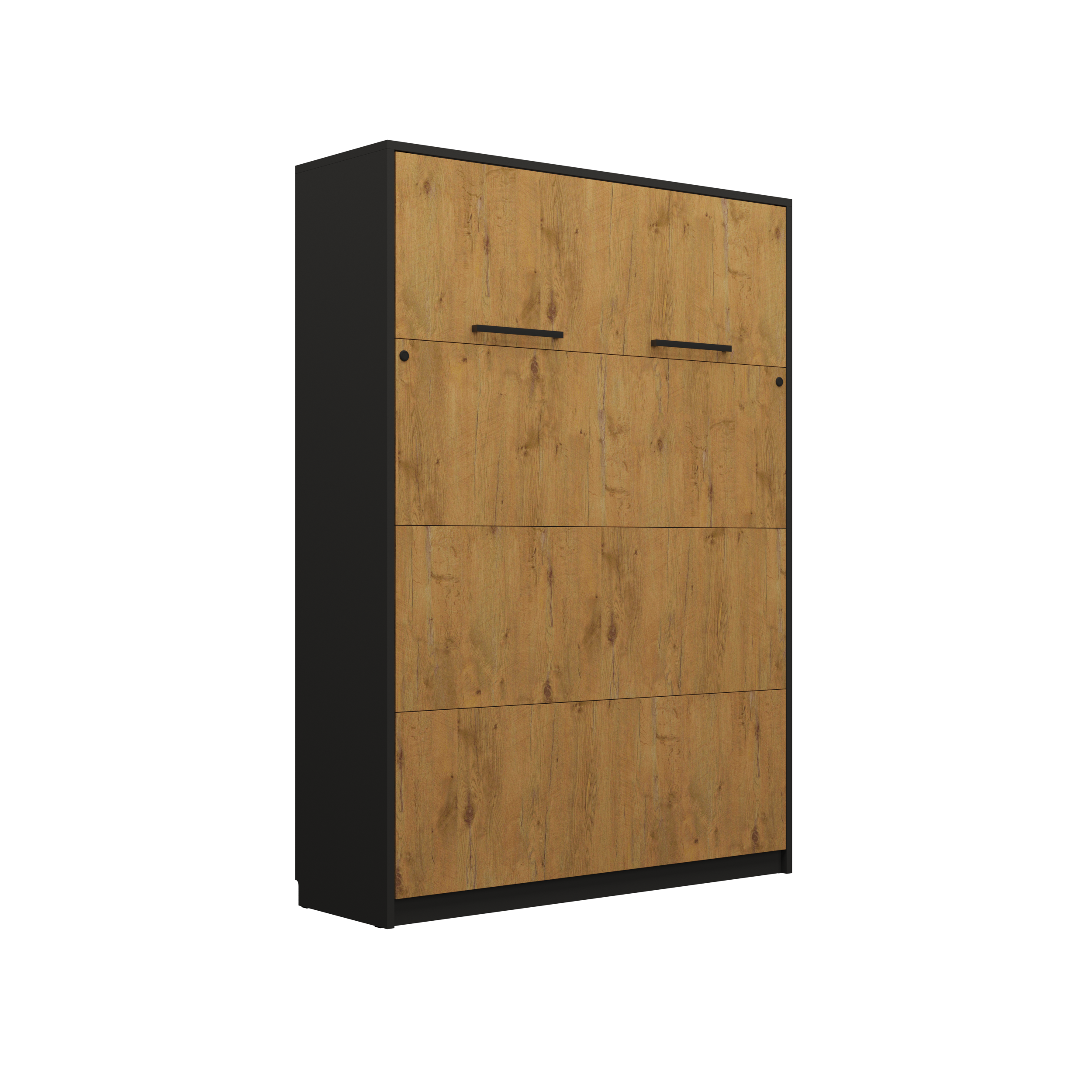 Customizable Genius Murphy Bed Furniture Set 160 x 200 cm Black Lancelot Oak, LED Lighting