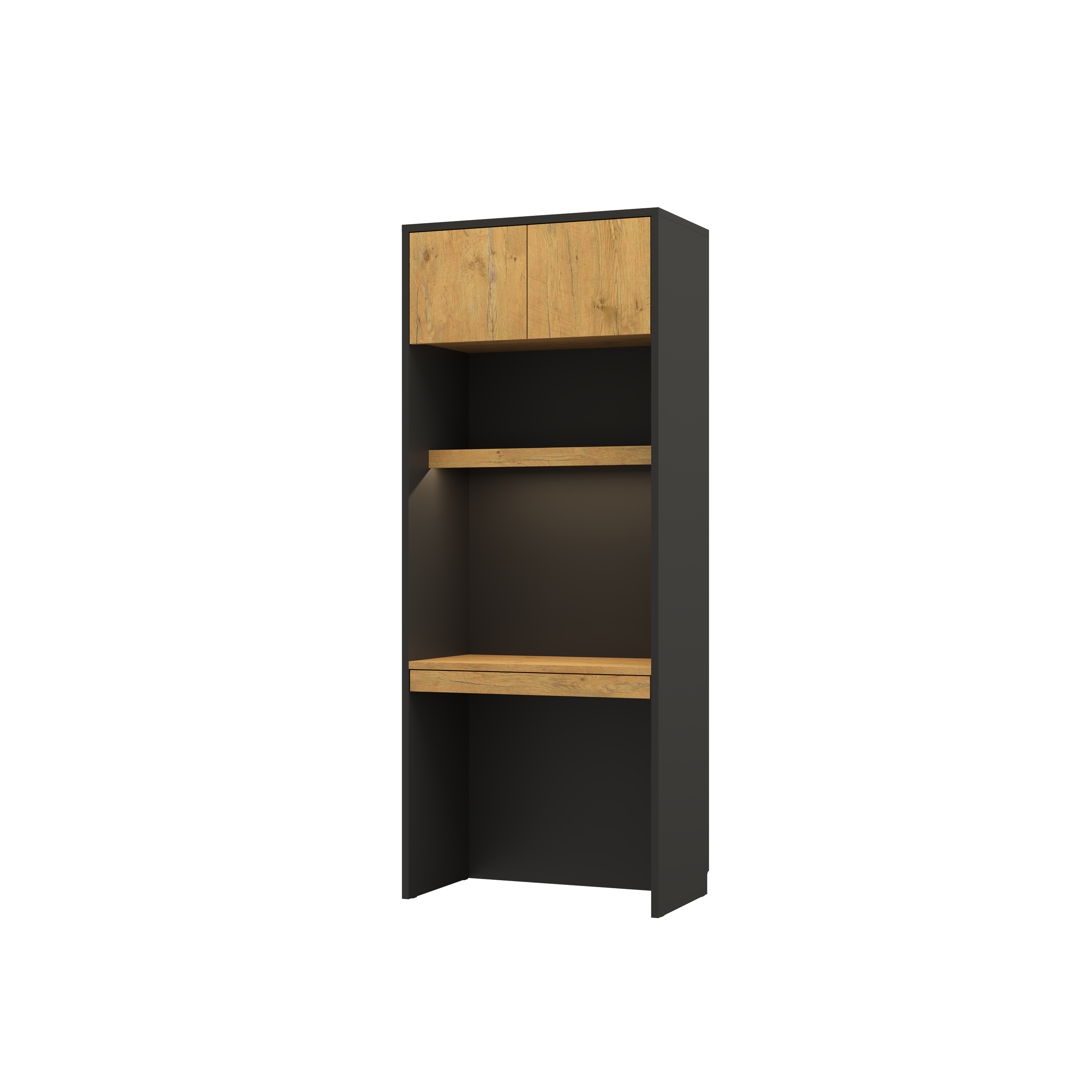 Customizable Genius Murphy Bed with Sofa Set 160 x 200 cm Black Lancelot Oak, LED Lighting