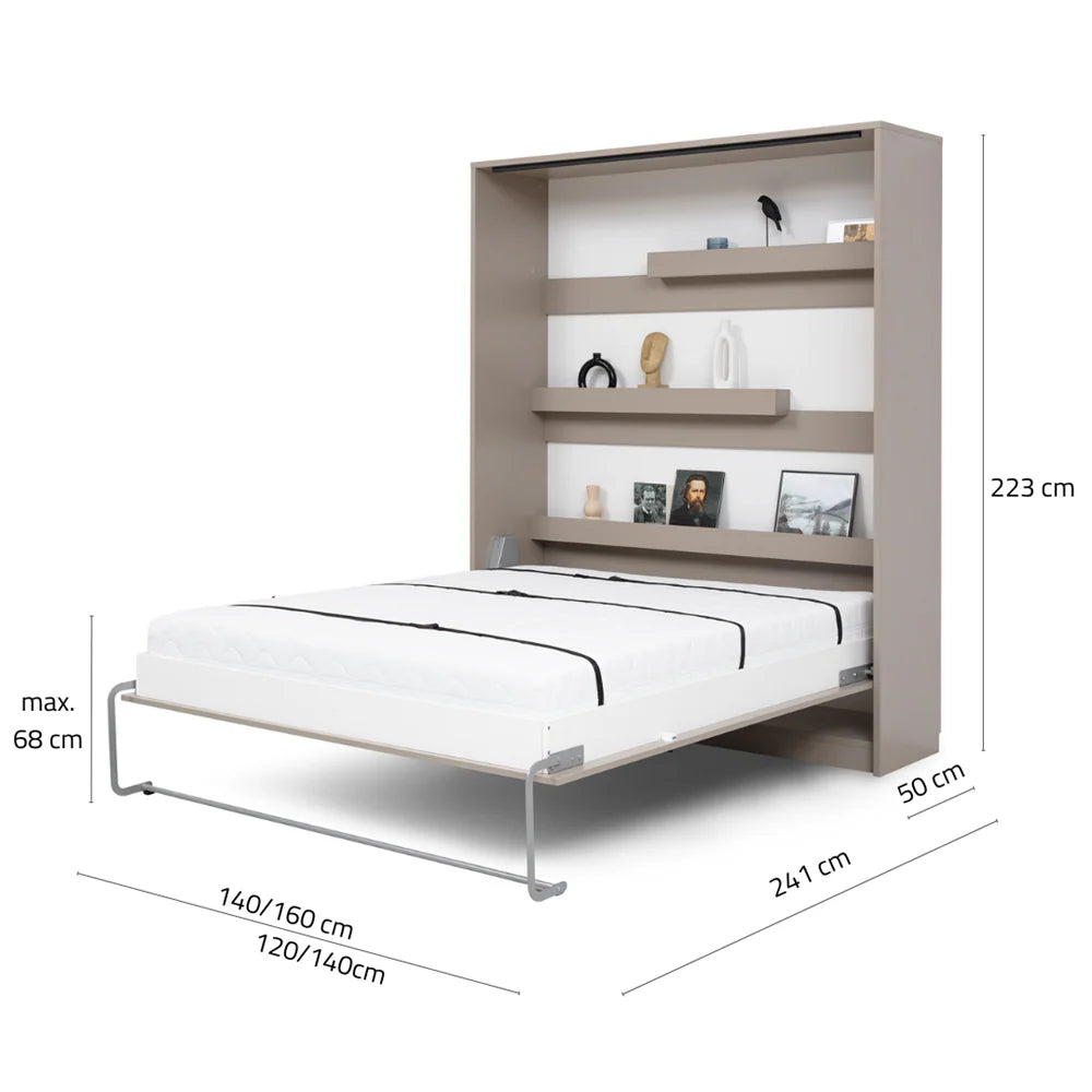 Customizable Genius Murphy Bed Furniture Set 140 x 200 cm White Matt, LED Lighting