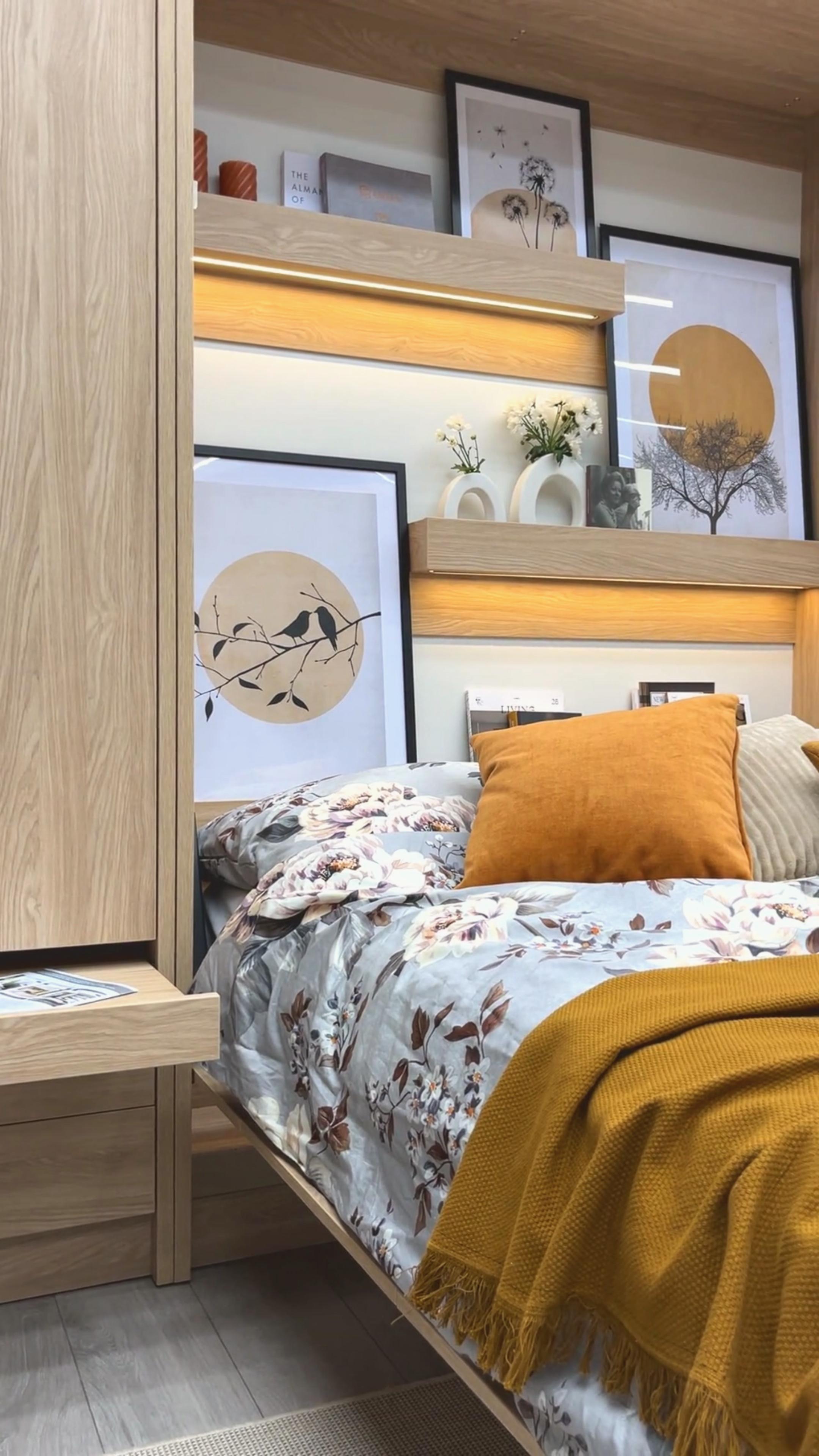 Genius Murphy Bed Set 140 x 200 cm Mattress – Oiled Oak Set, LED Lighting