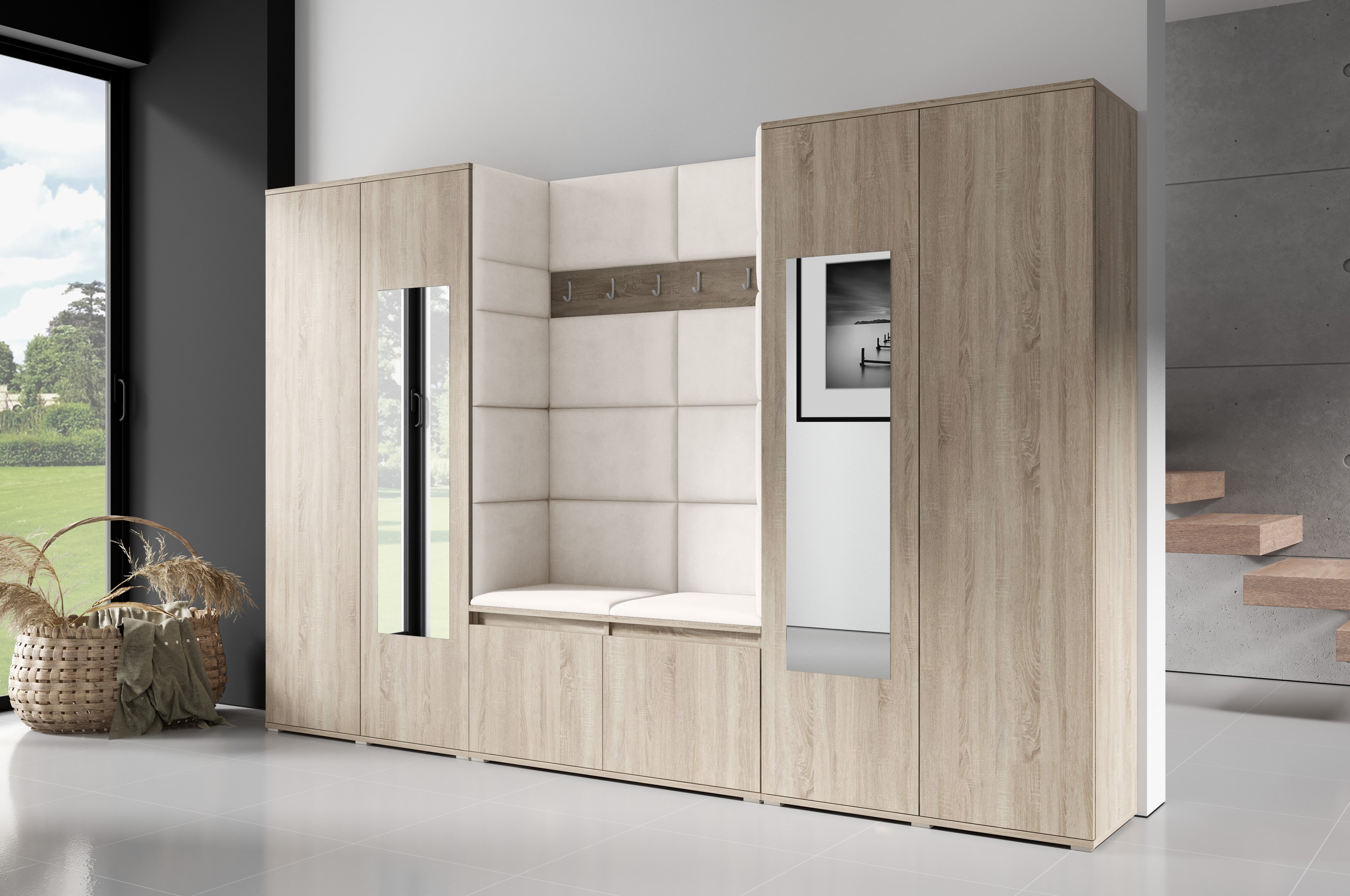 PK Emi 10 Hallway Wardrobe Sonoma- Upholstered Panels in Various Colours