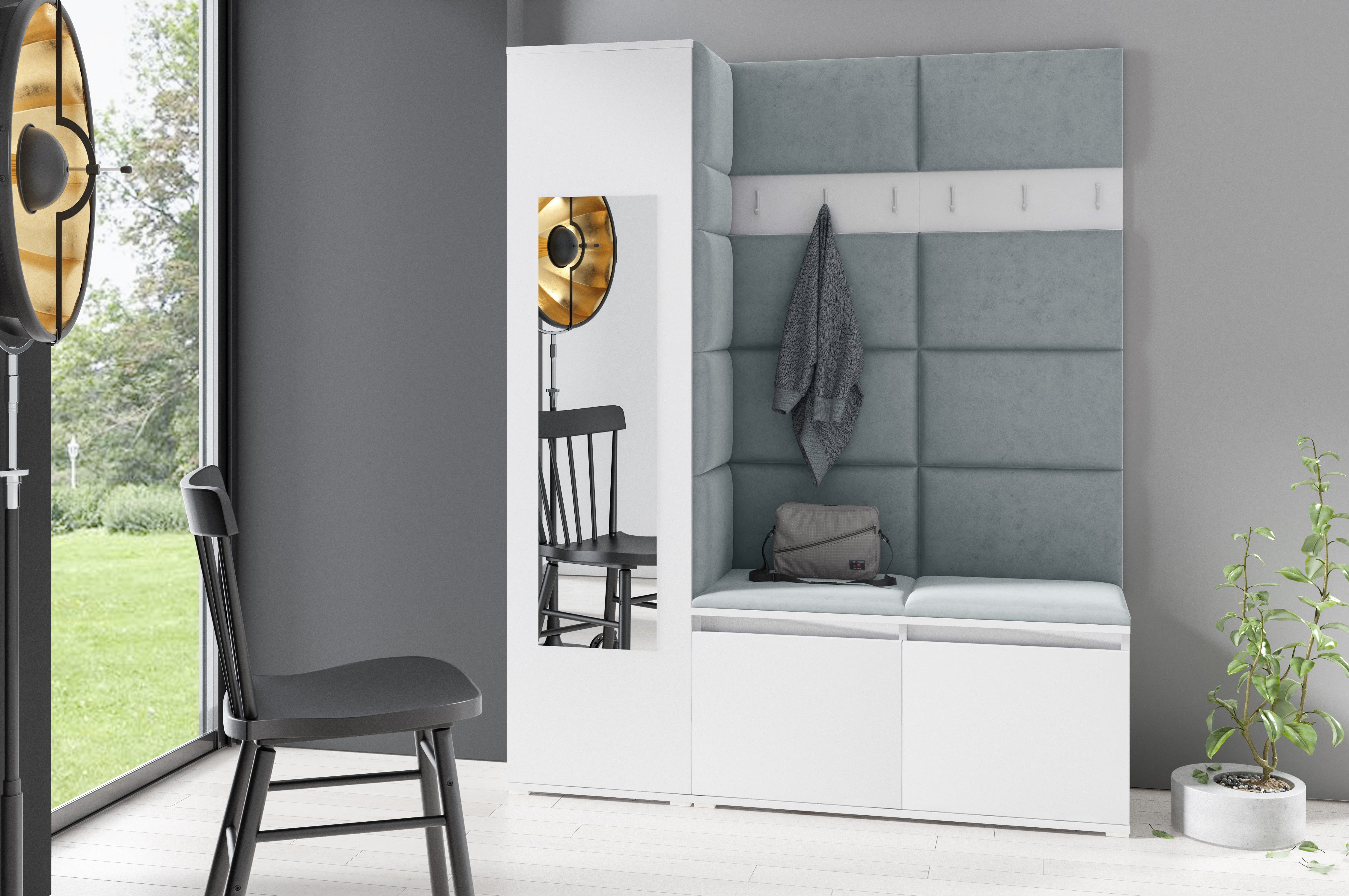 PK Emi 14 Hallway Wardrobe White - Upholstered Panels in Various Colours