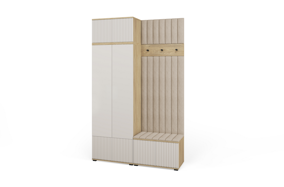 Bello Hallway Wardrobe Set 4 – Choose Leg Height, Mirror & Panel Colour | Cashmere & Cremona Oak