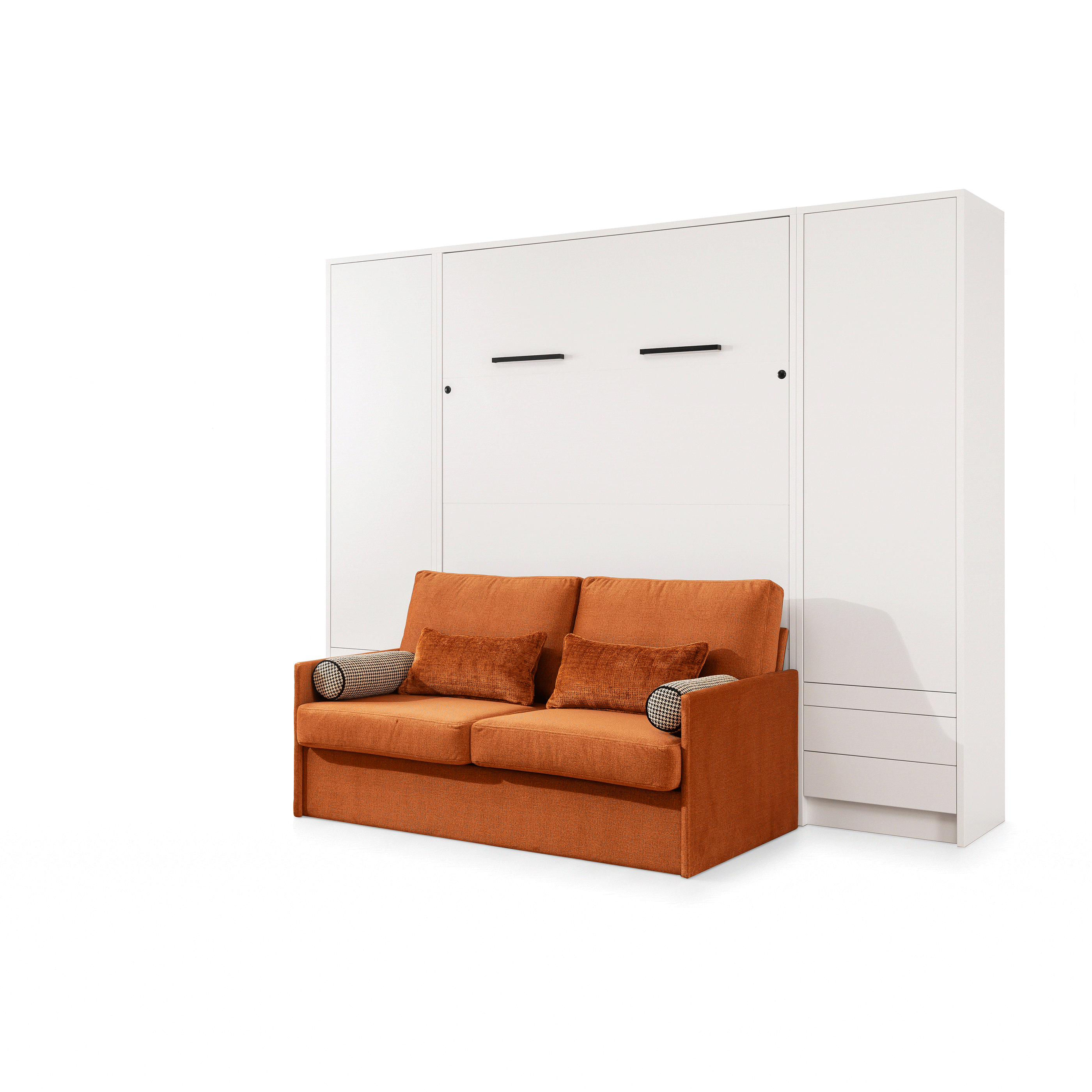 Genius Murphy Bed with Sofa White Matte 140 x 200 cm, LED Lighting