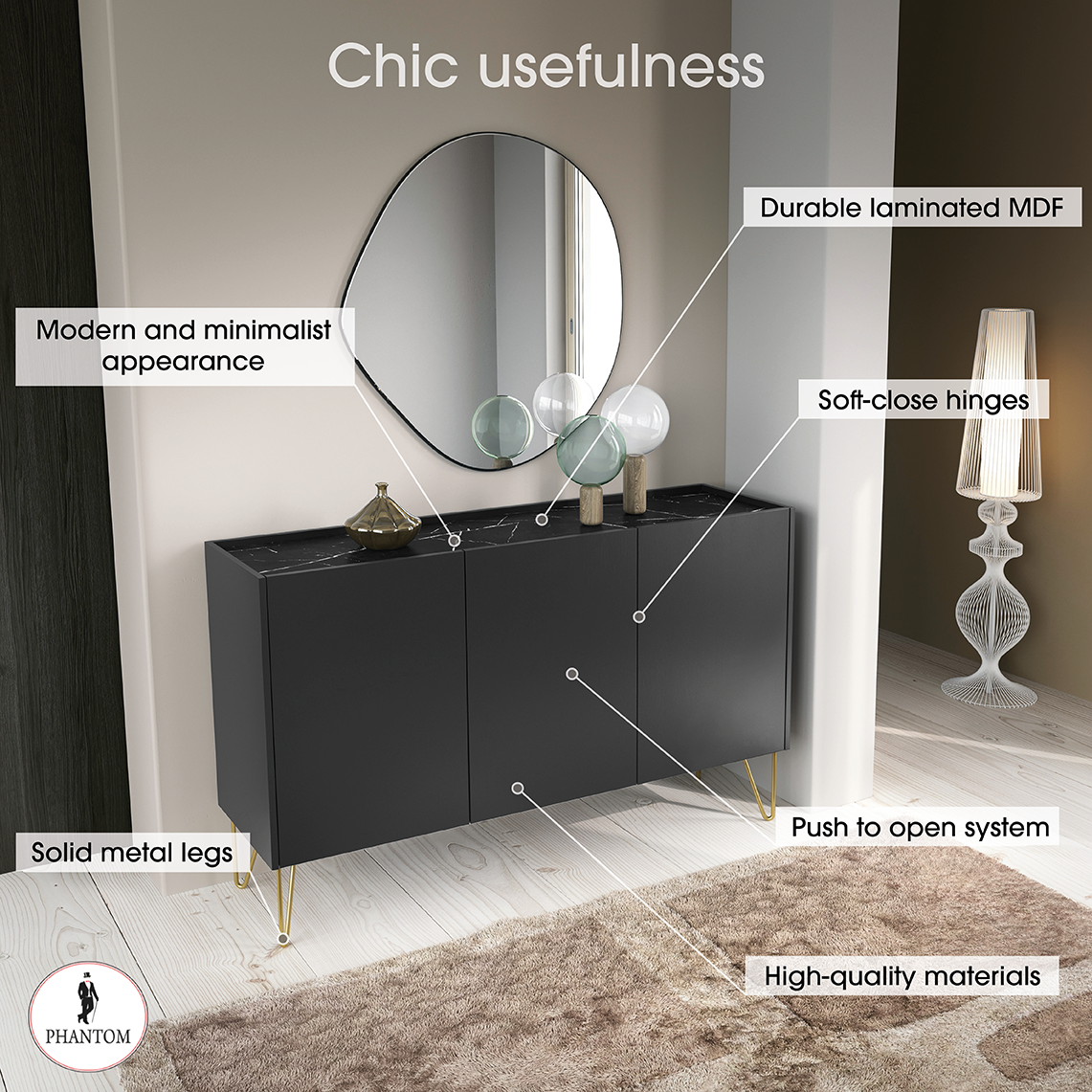 Harmony Dresser - Chest of Drawers with Three Push to Open System Doors