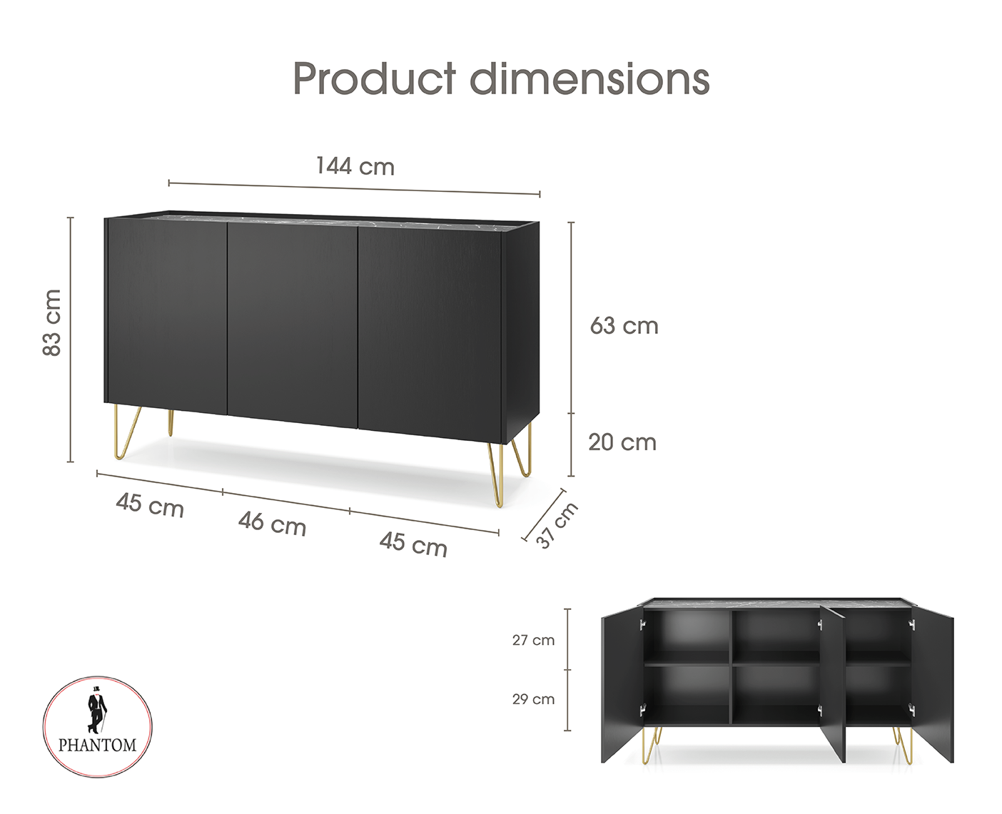 Harmony Dresser - Chest of Drawers with Three Push to Open System Doors