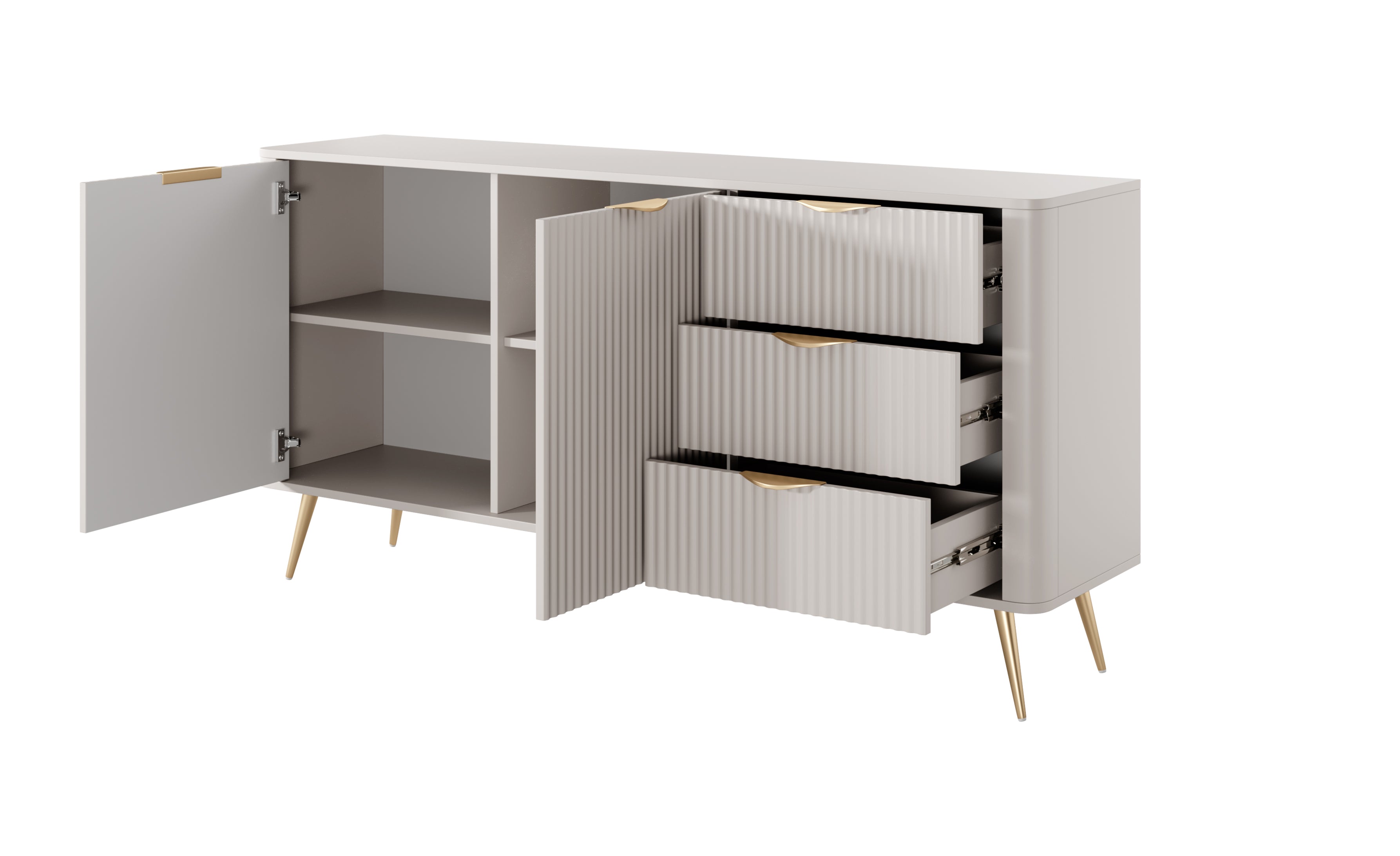 Lask Lante – Sideboard 163 cm with 2 Doors and 3 Drawers Beige (163.2 × 81.2 × 38 cm)