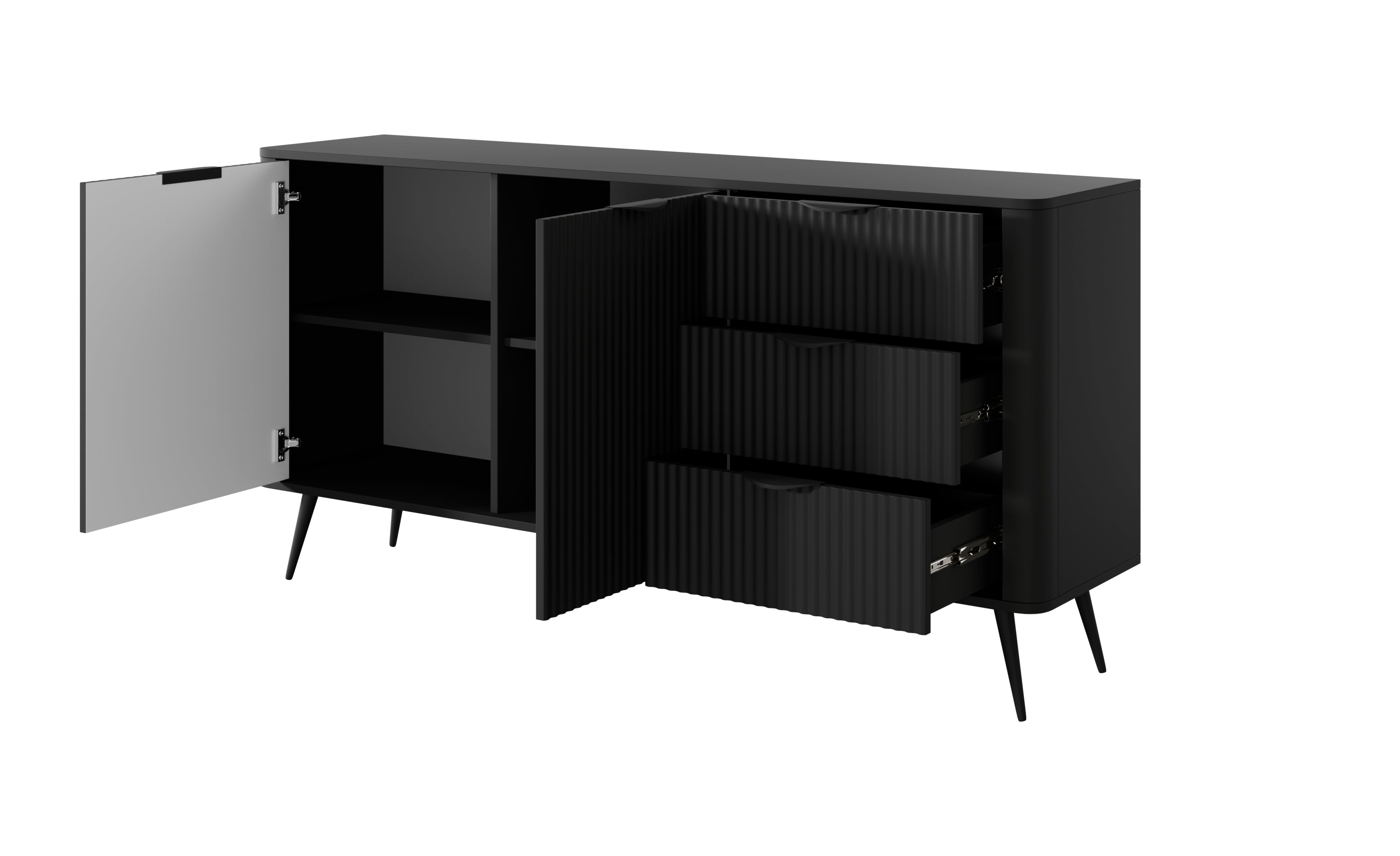 Lask Lante – Sideboard 163 cm with 2 Doors and 3 Drawers Black (163.2 × 81.2 × 38 cm)