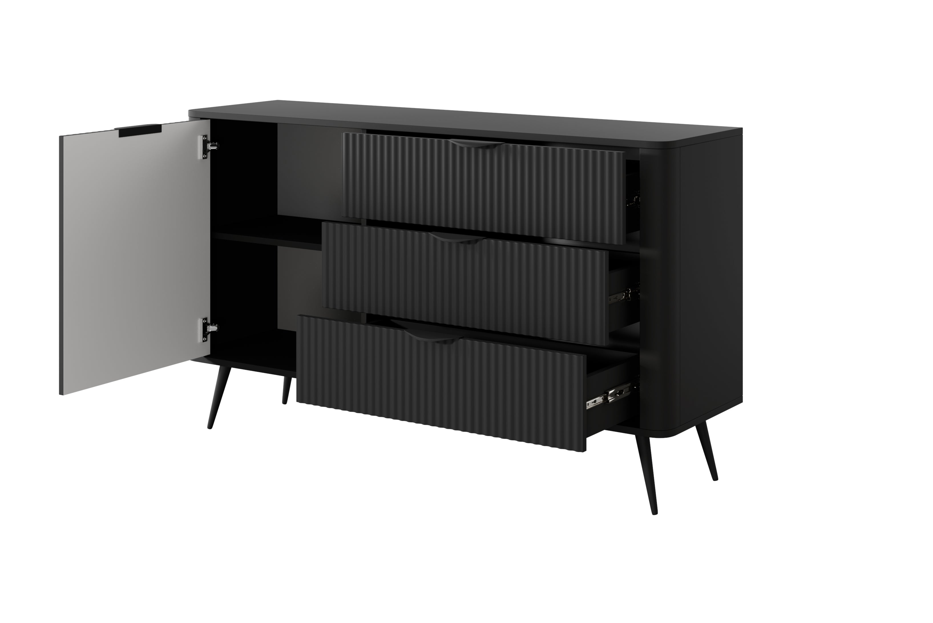 Lask Lante – Sideboard 138 cm with 3 Drawers and 1 Door Black (138.2 × 81.2 × 38 cm)