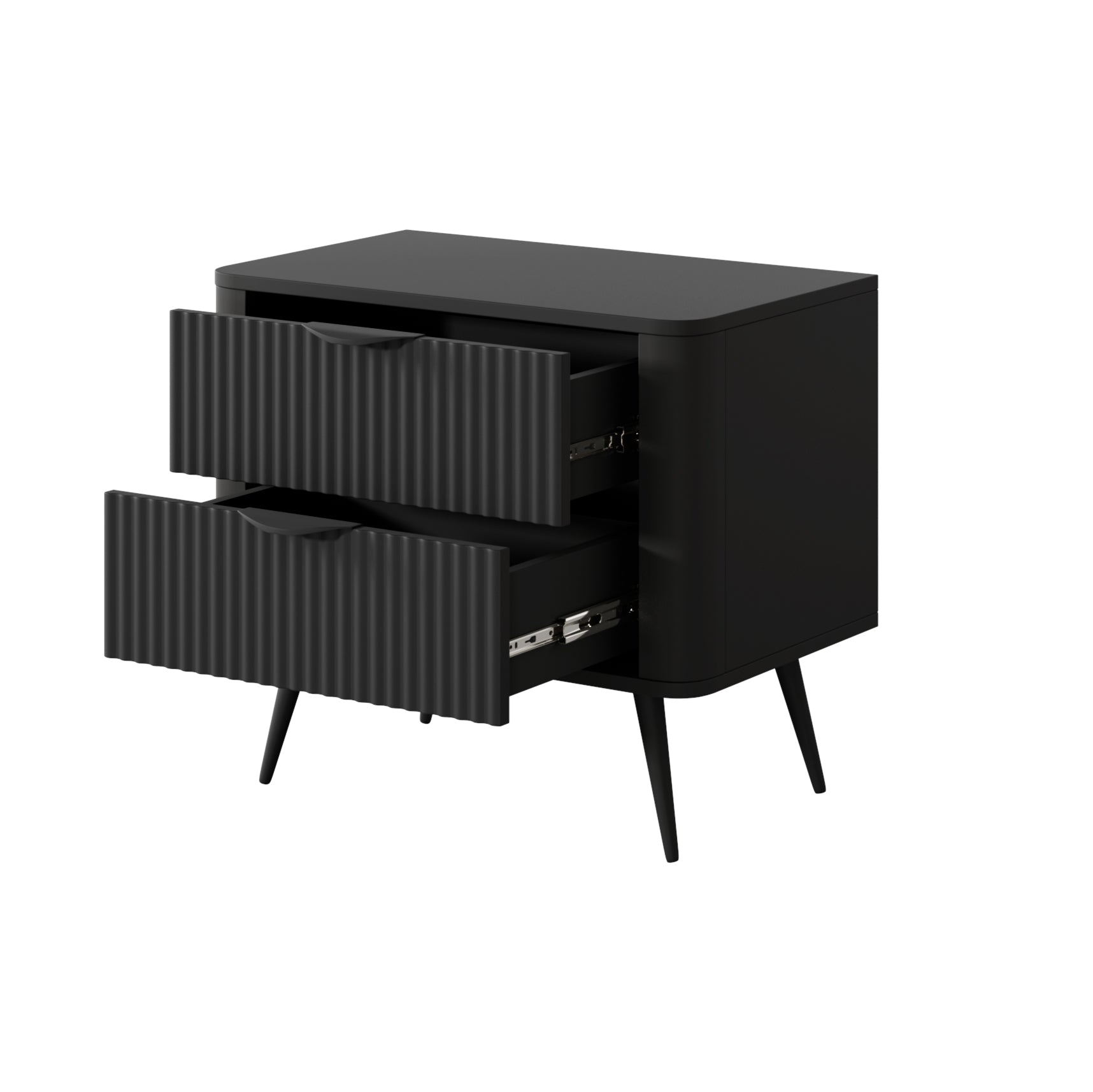 Lask Lante Black – Bedside Table with 2 Drawers (63.2 × 55.3 × 38 cm)