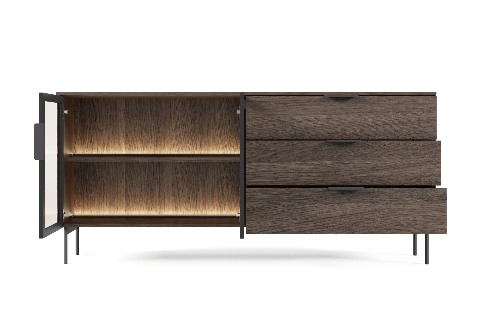 Lask LUMI 2D3S Sideboard with LED Lighting – 181.3 x 39.5 cm – Oak Dunin