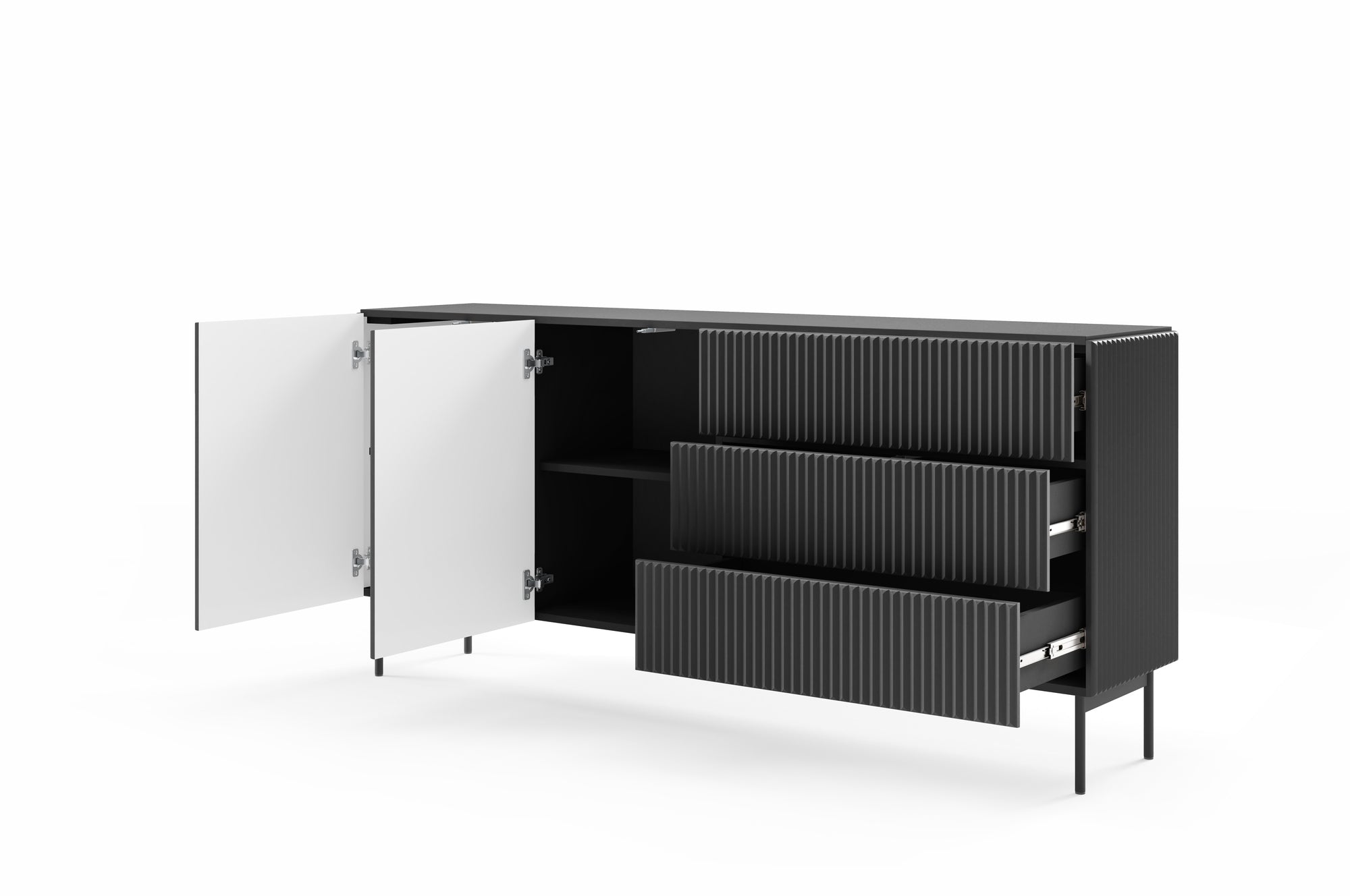 Lask Multi Black – Sideboard 177 cm with 2 Doors and 3 Drawers (177 × 81.2 × 39.8 cm)