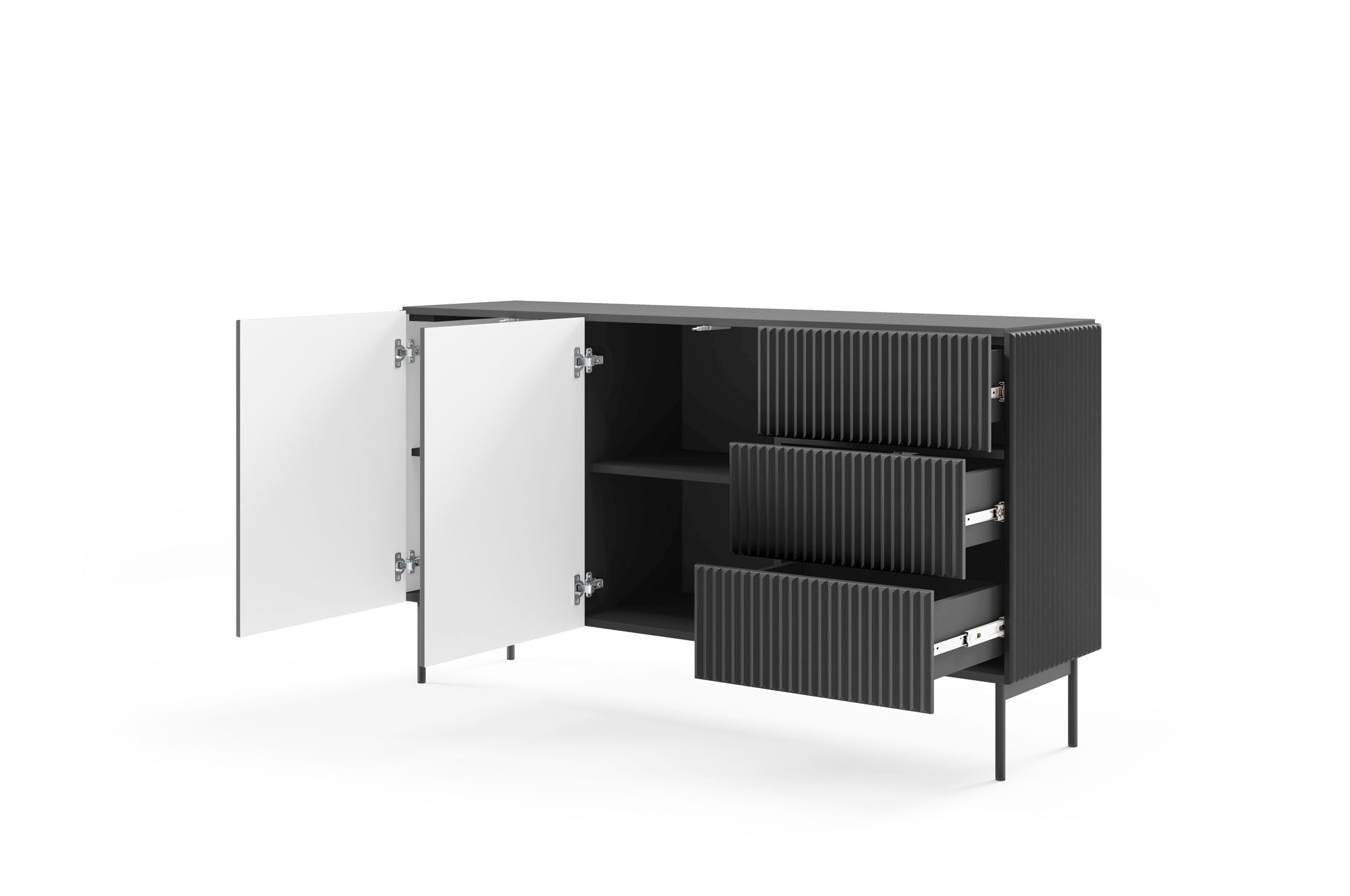 Lask Multi Black – Sideboard 147 cm with 2 Doors and 3 Drawers (147 × 81.2 × 39.8 cm)