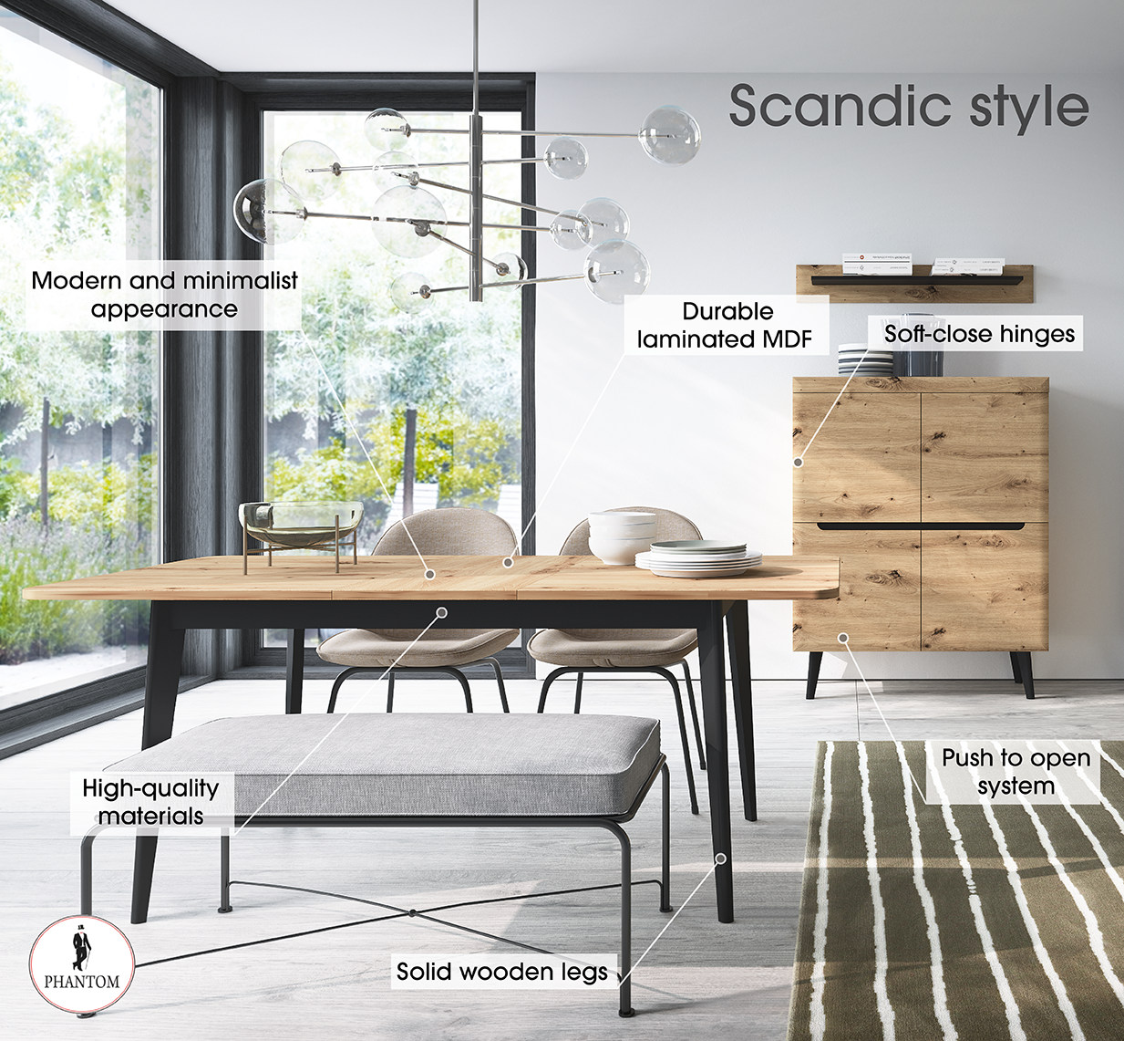 Nordi Chest of Drawers White- Scandic Style whit Four Push to Open System Doors