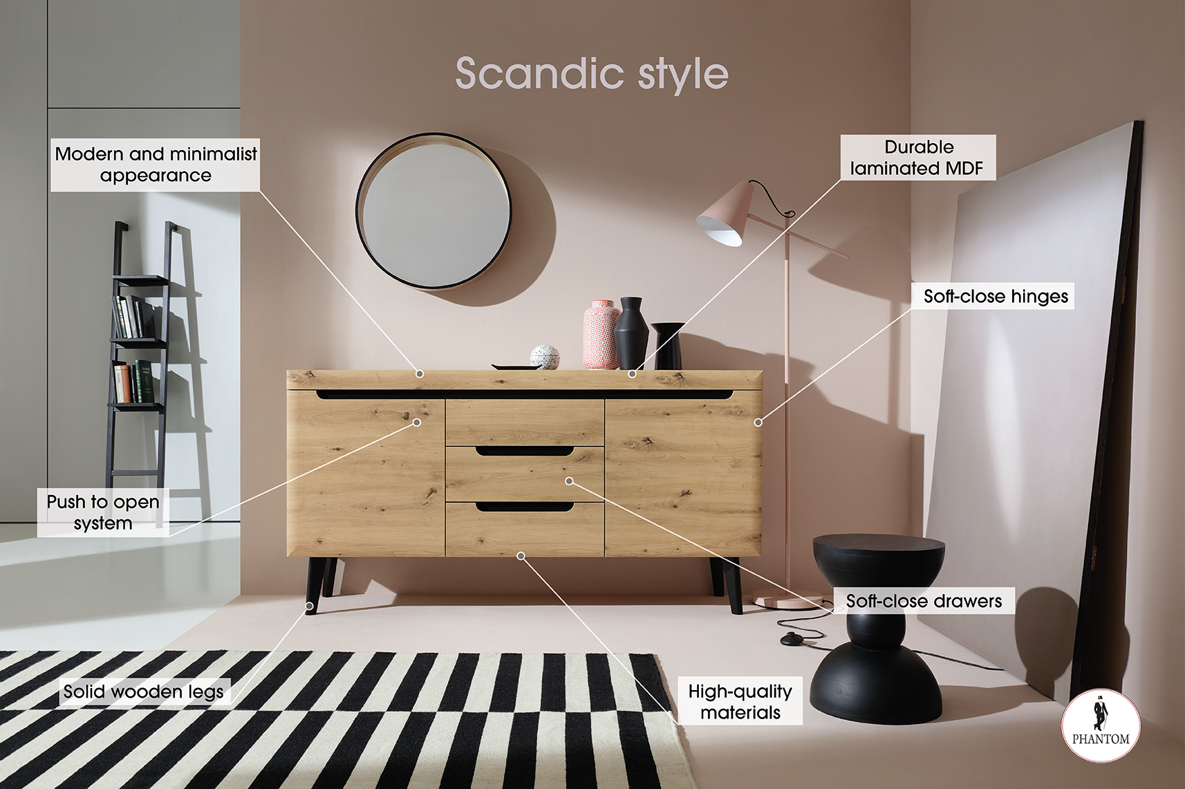 Nordi Chest of Drawers Artisan Oak- Scandic Style whit Two Push to Open System Doors and Three Drawers
