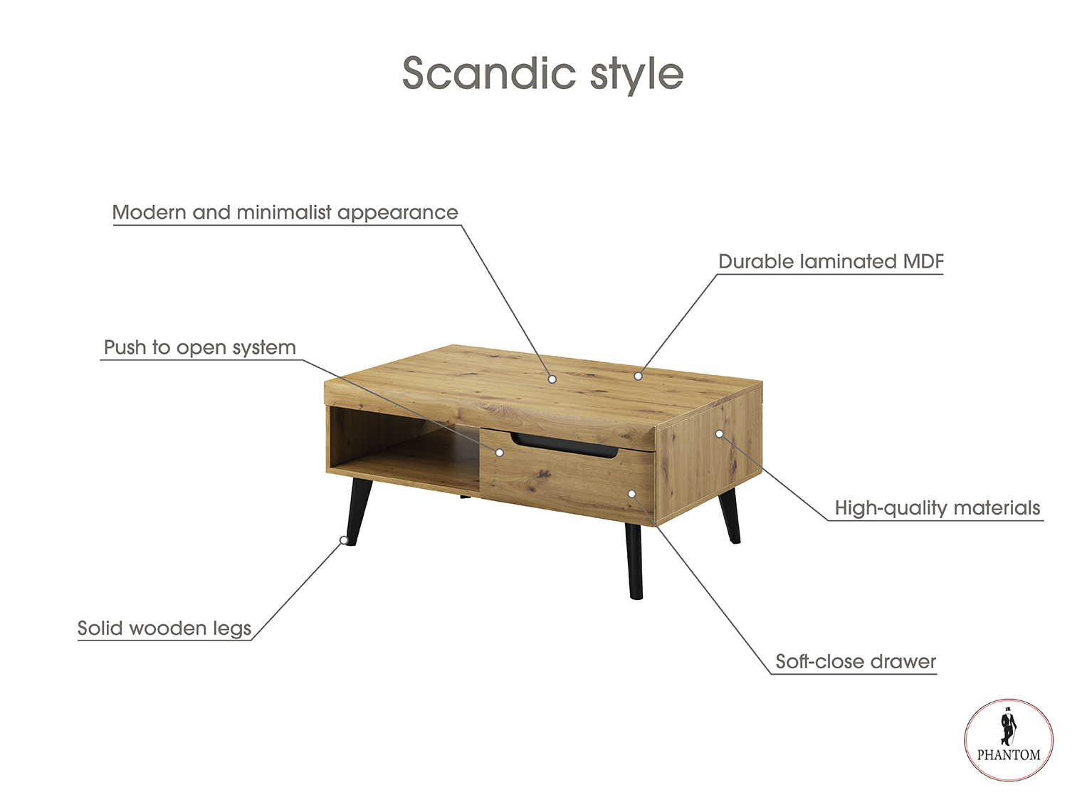 Nordi Coffe Table Artisian Oak- Scandic Style
