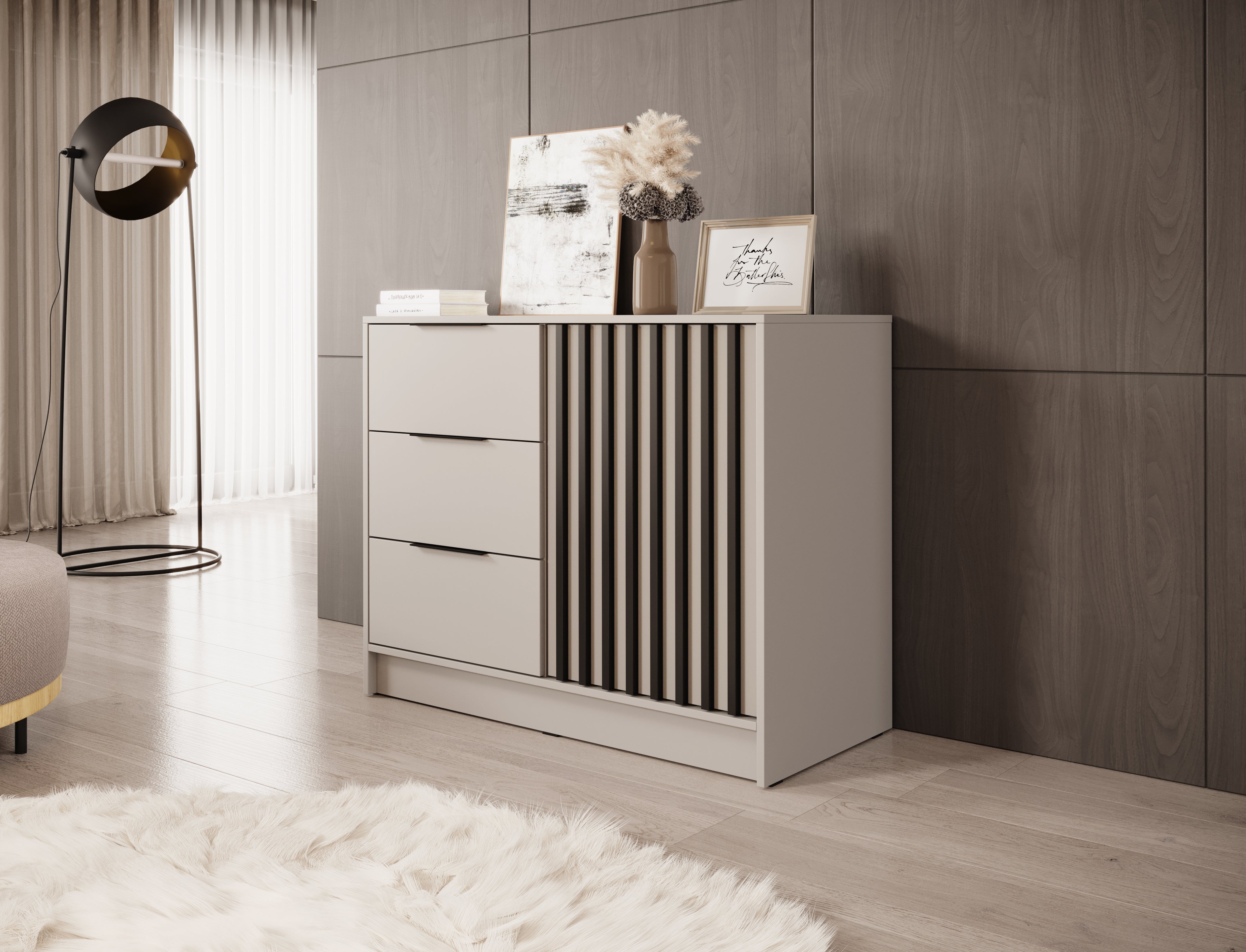 Nelly K2 Chest of Drawers – Cashmere / Black Slats