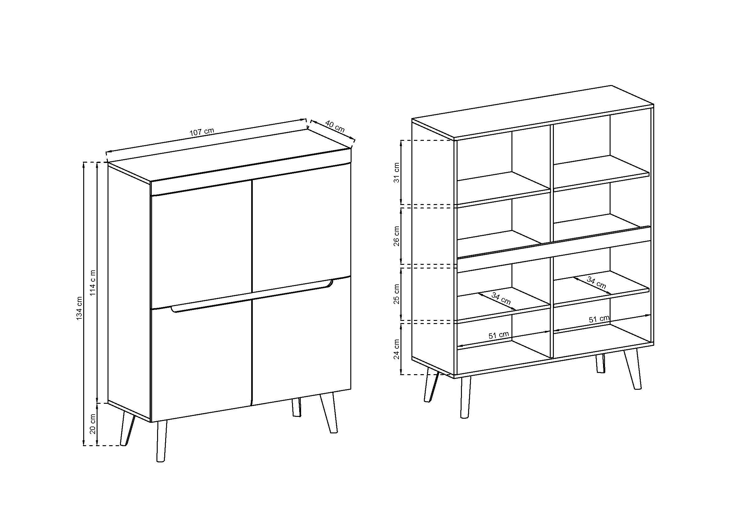 Nordi Chest of Drawers White- Scandic Style whit Four Push to Open System Doors