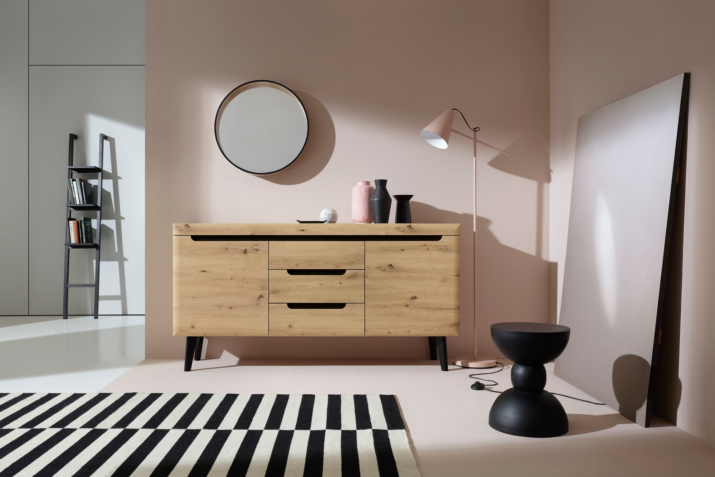 Nordi Chest of Drawers Artisan Oak- Scandic Style whit Two Push to Open System Doors and Three Drawers