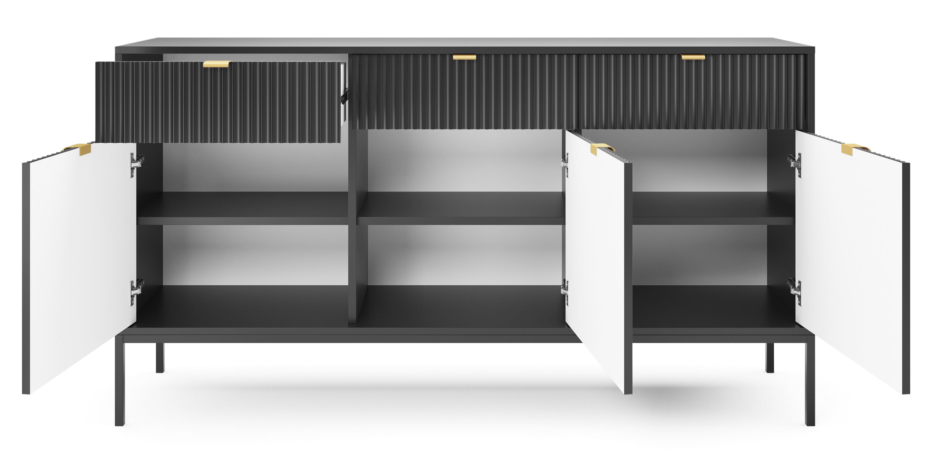 Nova Dresser Black - Modern Design with Three Push to Open Door and Three Drawers
