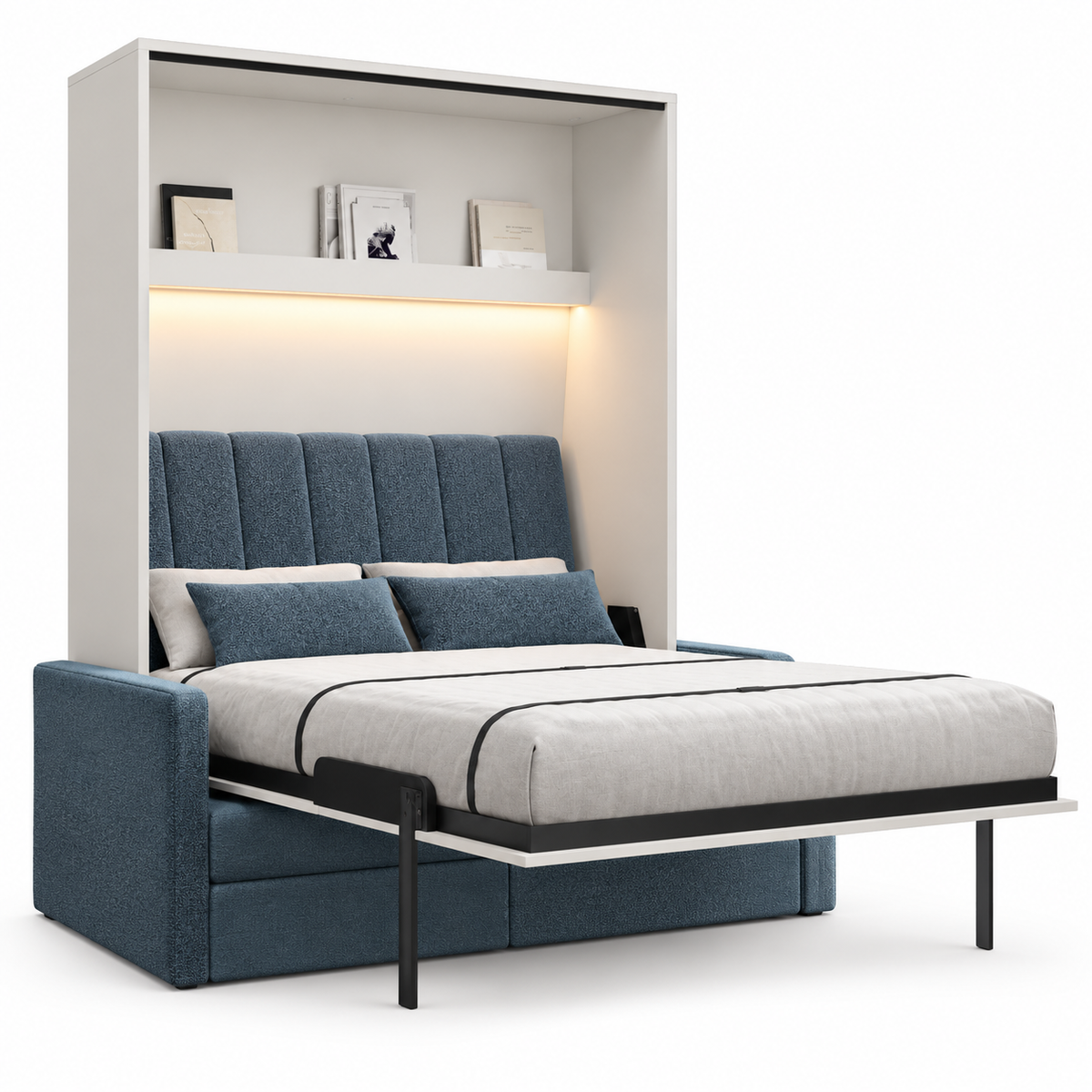 Customizable Genius Comfort Murphy Bed with Sofa 140 x 200 cm – White Matt