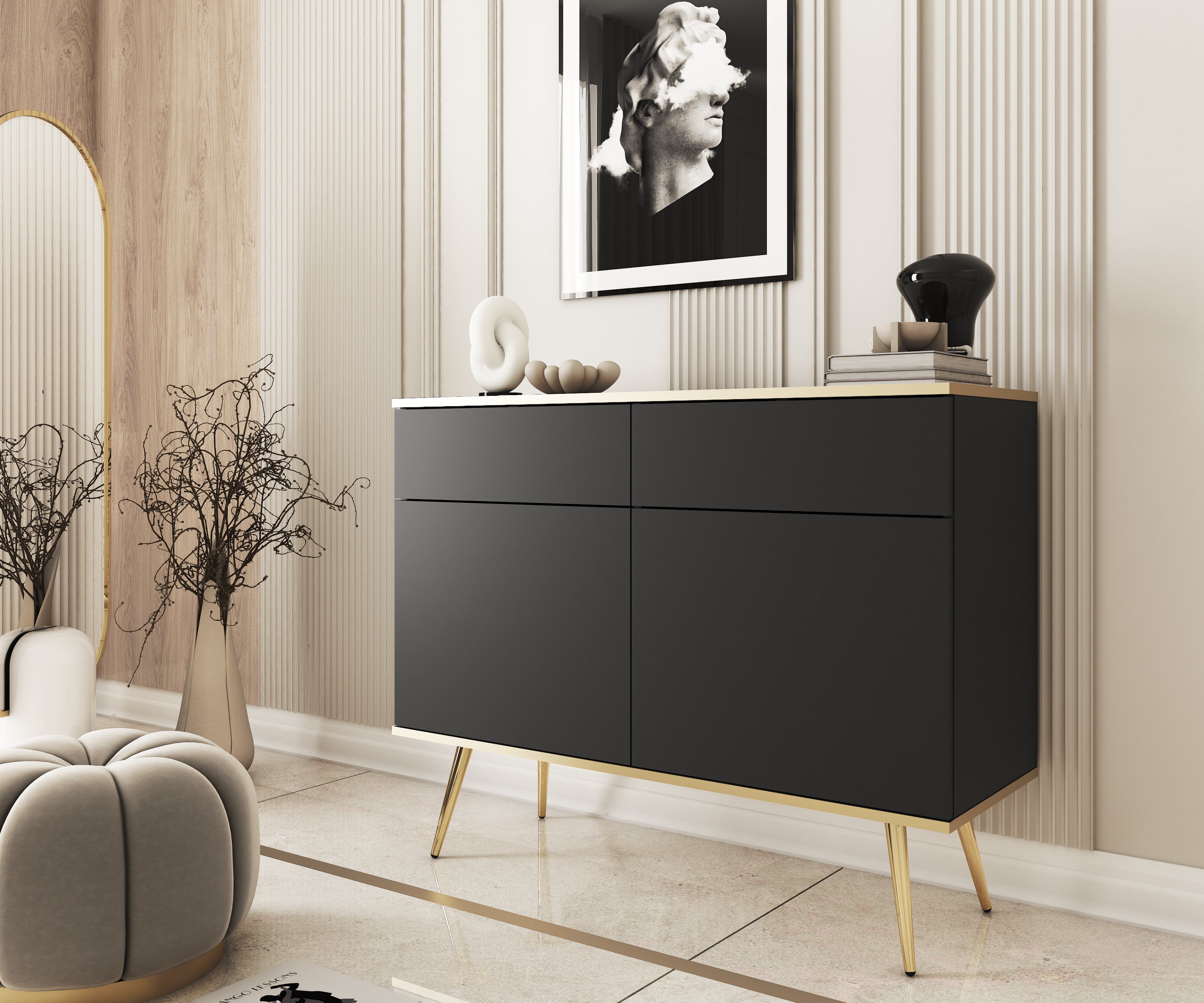 Oro KSZ107 Sideboard Black / Gold Legs