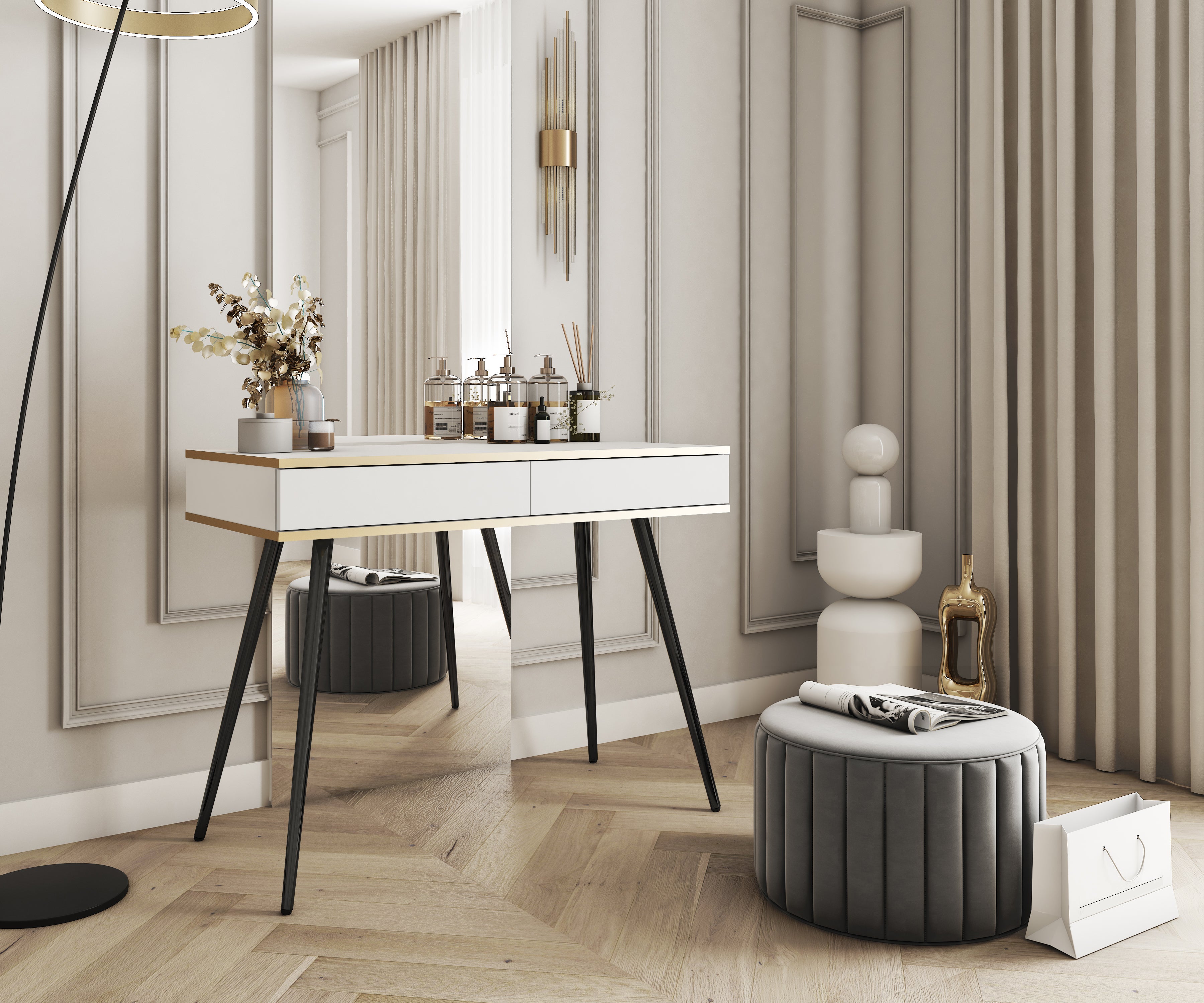 Oro T102 Vanity Table – White with Black Legs