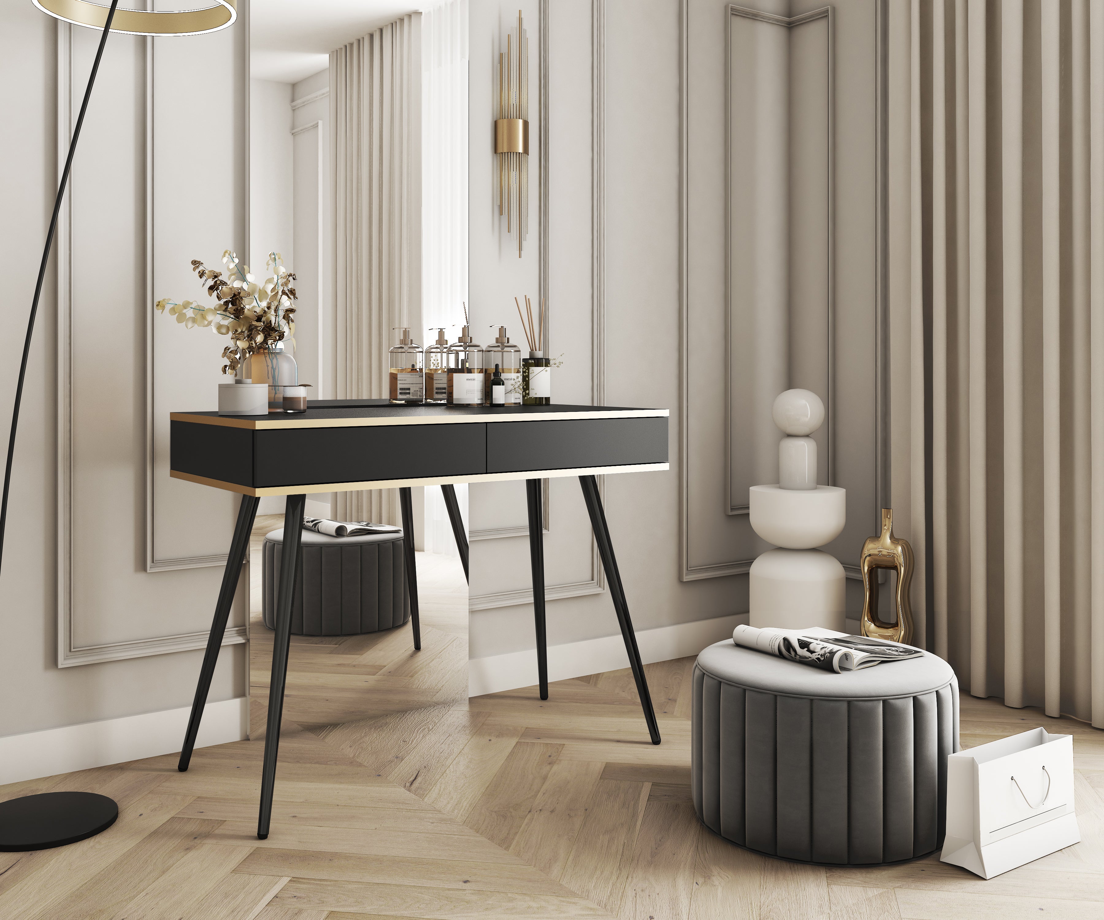 Oro T102 Vanity Table – Black with Black Legs