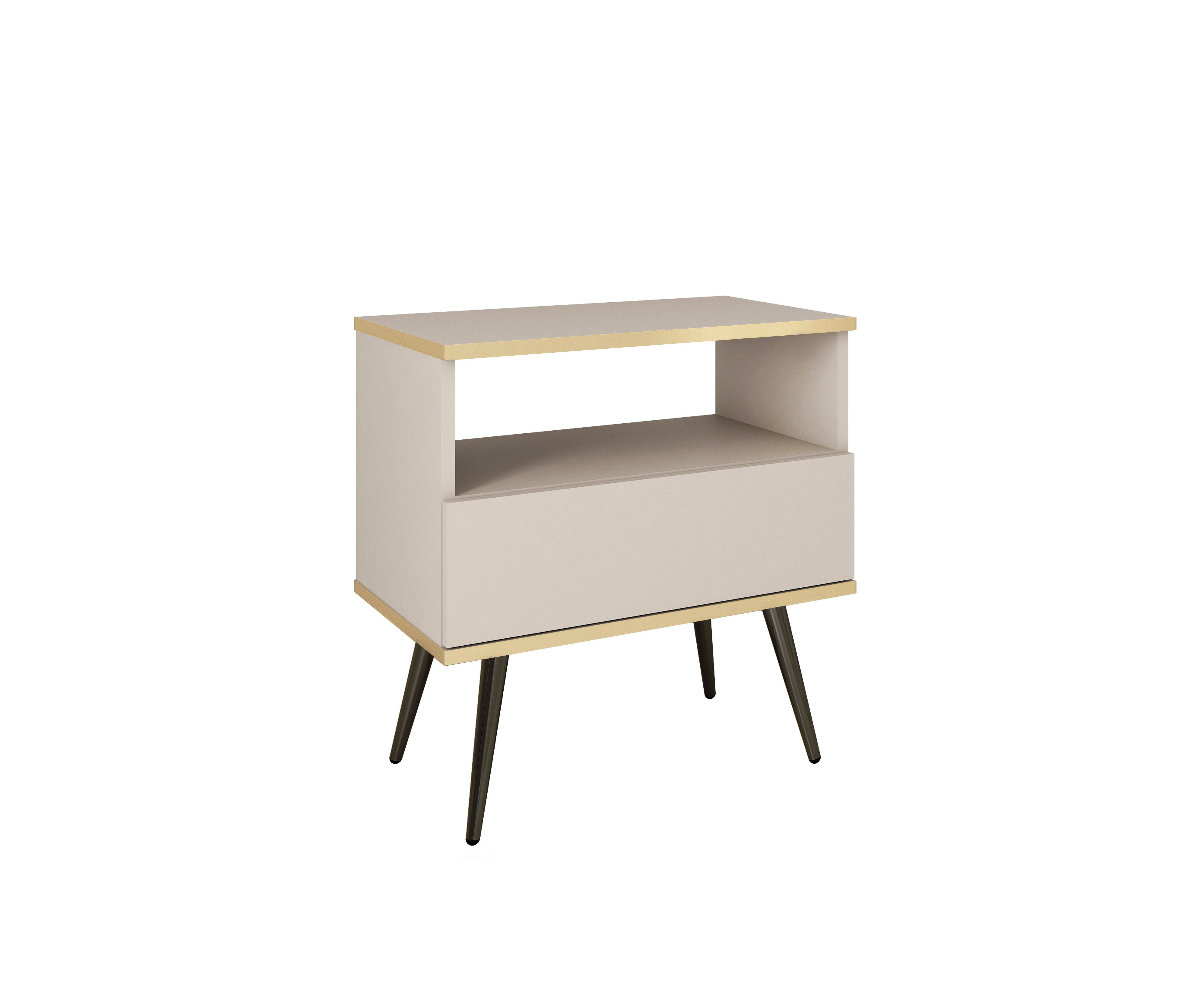 Oro S54 Nightstand in Beige with Black Legs