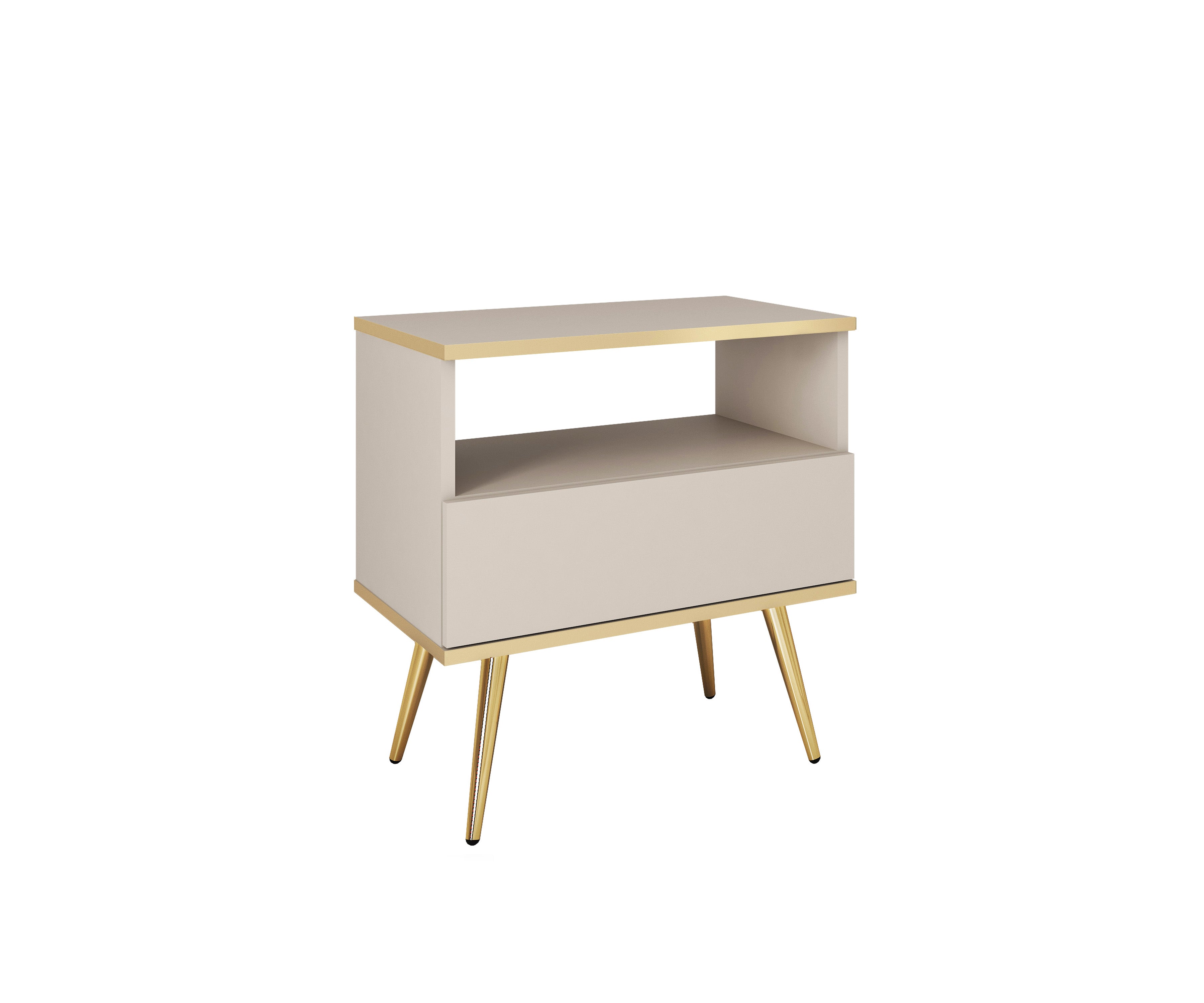 Oro S54 Nightstand in Beige with Gold Legs