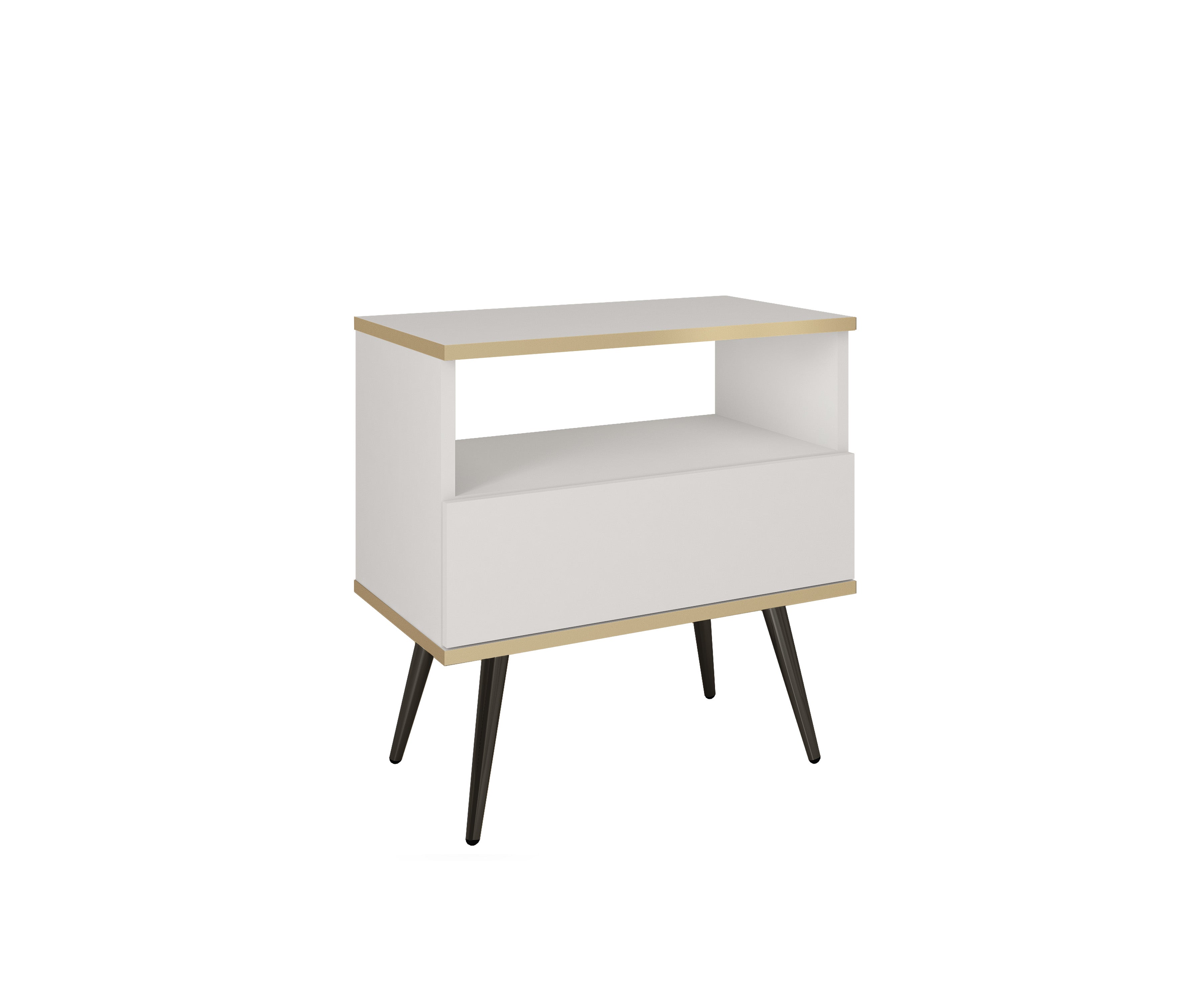 Oro S54 Nightstand in White with Black Legs