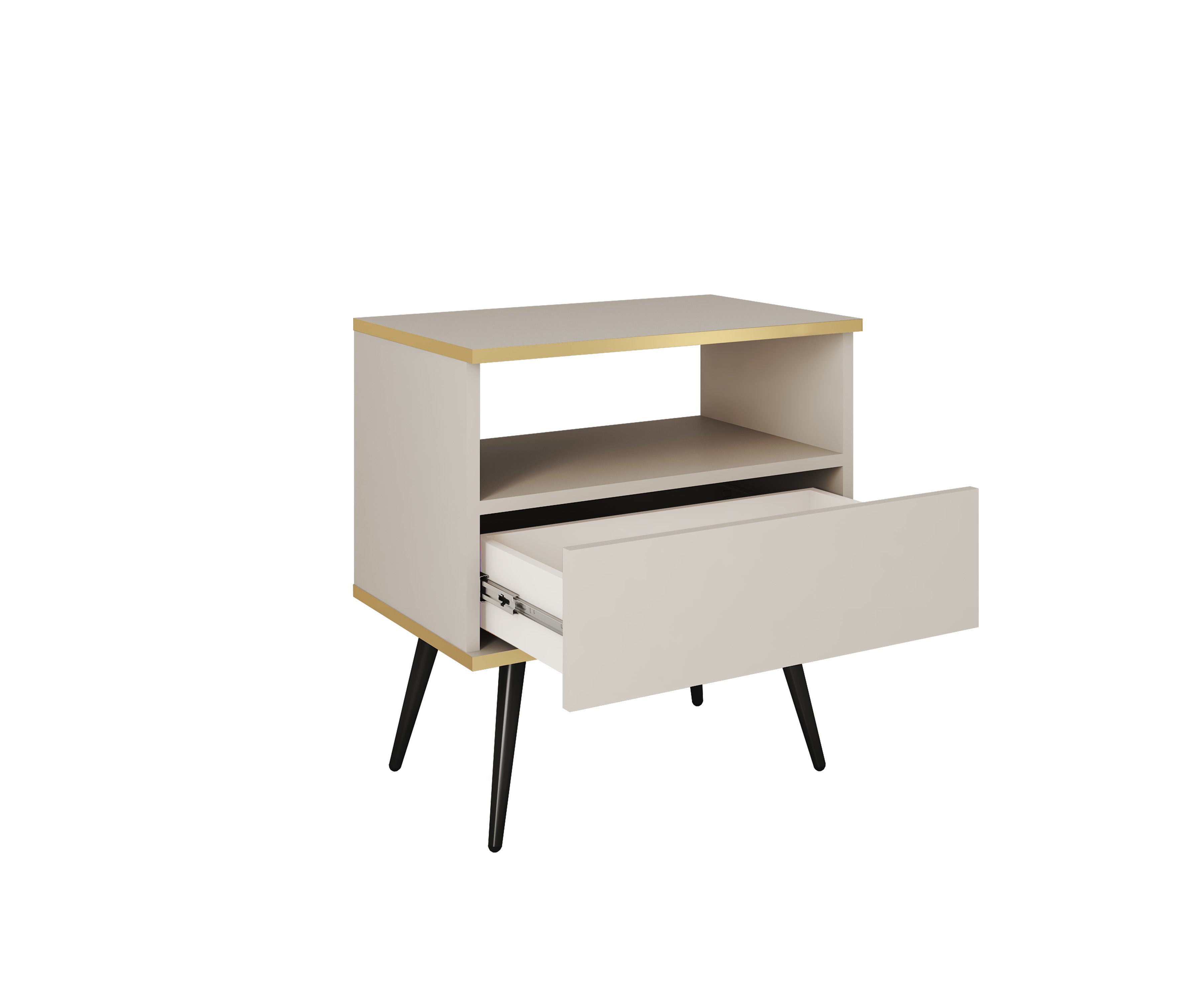 Oro S54 Nightstand in Beige with Black Legs