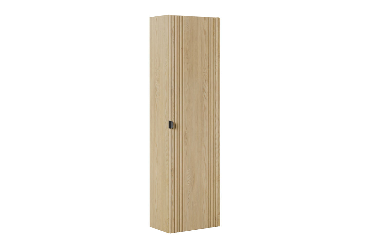 Ovalia Cremona tall bathroom cabinet 1 door 140cm – Cremona Oak, front view with vertical ribbed door
