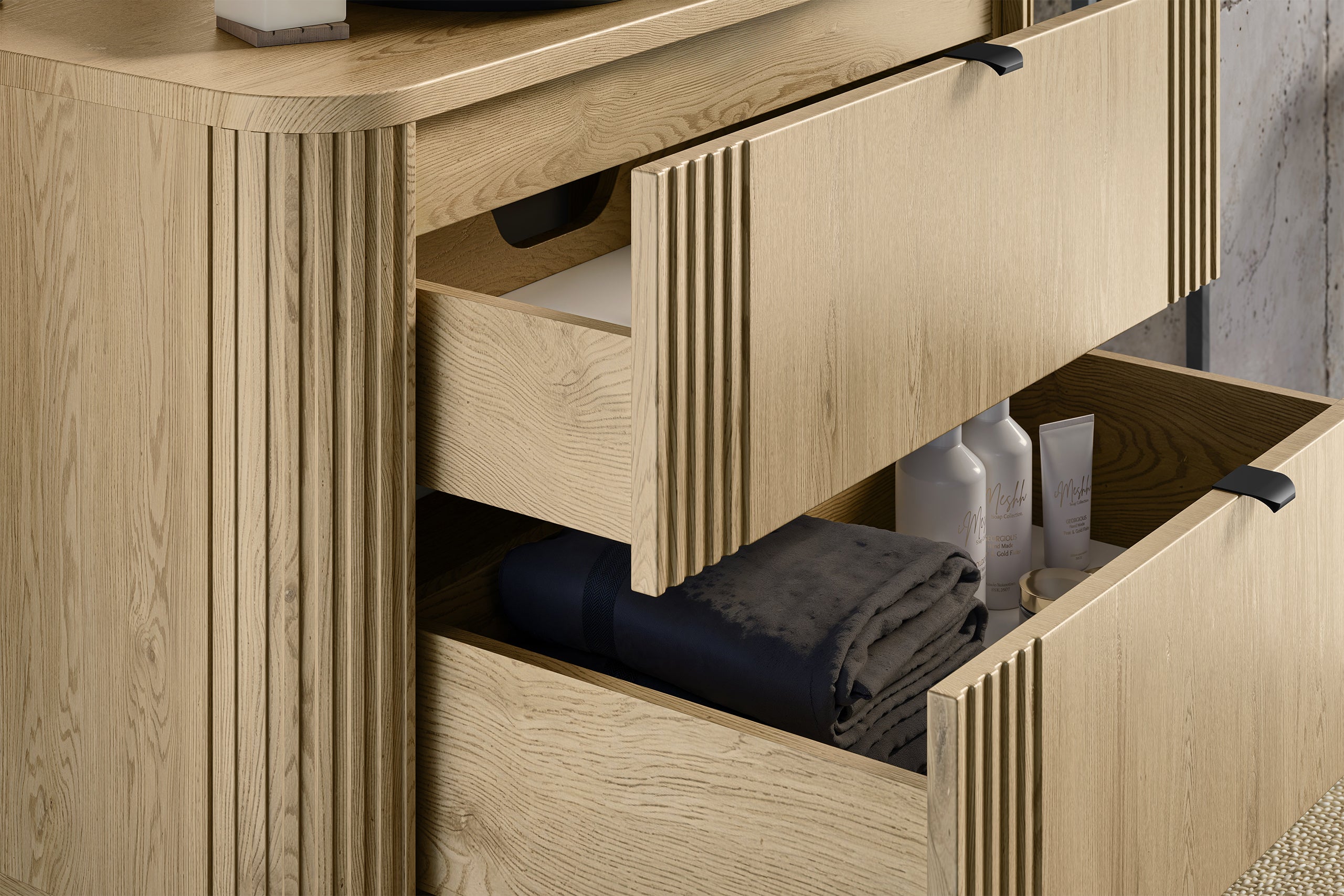 Ovalia Cremona Vanity Unit 80 / 100 / 120 cm – Cremona Oak, 2 Drawers – Configure Your Bathroom