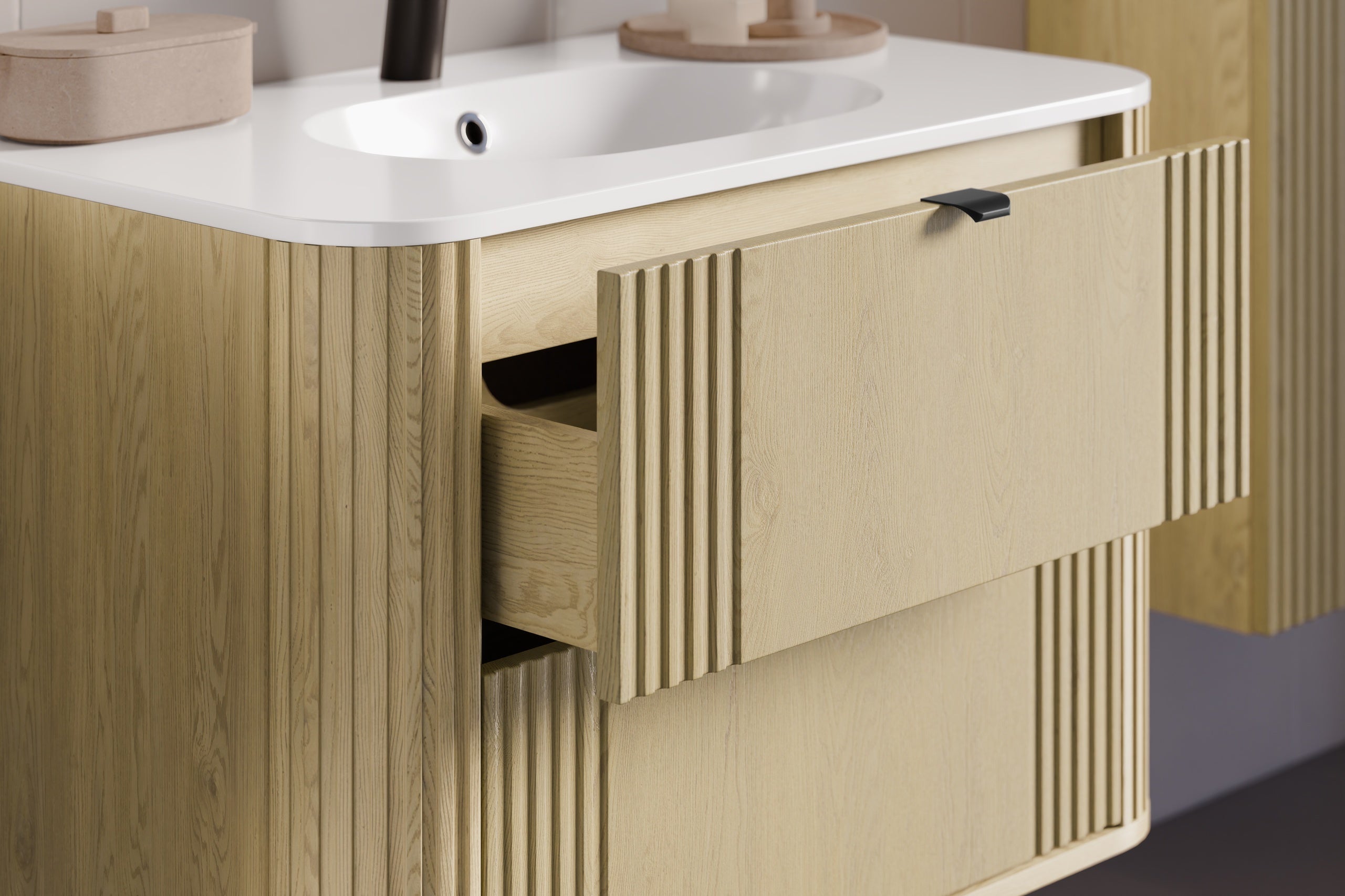 Ovalia Cremona Vanity Unit 80 / 100 / 120 cm – Cremona Oak, 2 Drawers – Configure Your Bathroom