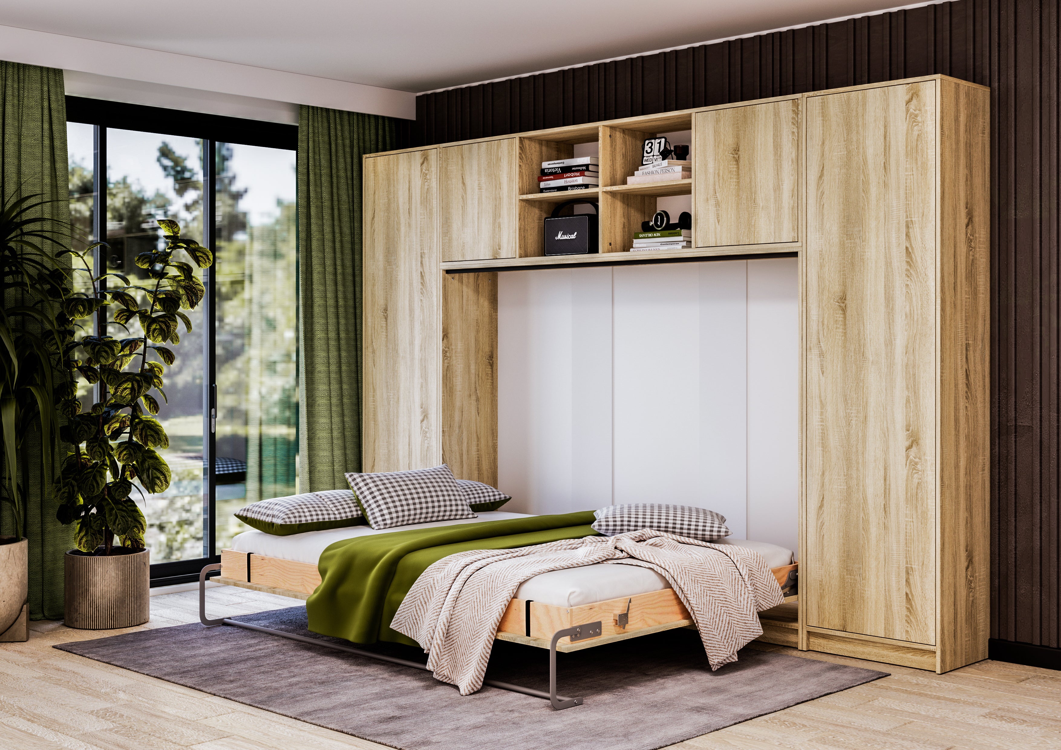 Customizable Murphy BASIC Horizontal Murphy Bed Furniture Set Sonoma Oak 90, 120, 140 x 200 cm