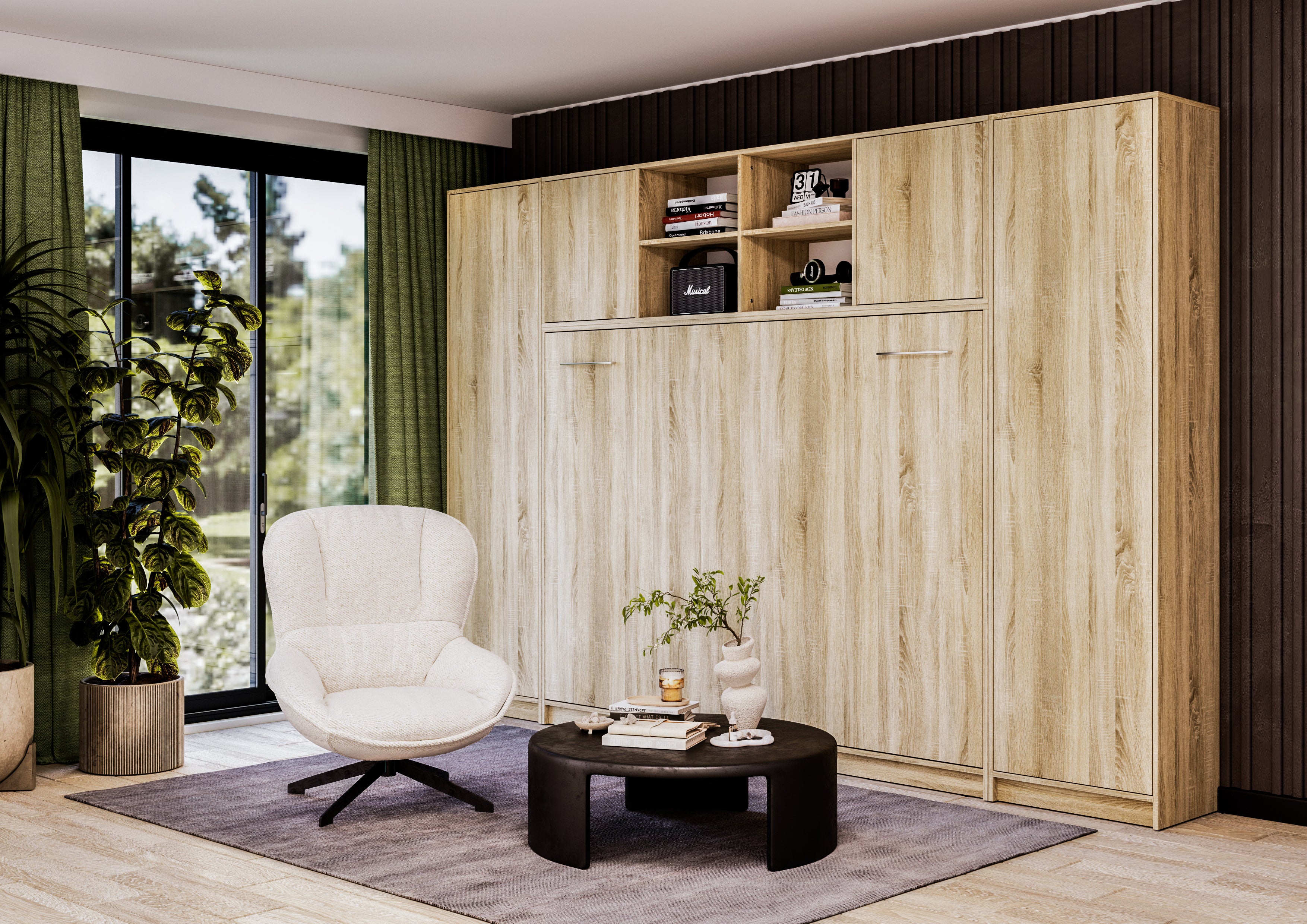 Customizable Murphy BASIC Horizontal Murphy Bed Furniture Set Sonoma Oak 90, 120, 140 x 200 cm