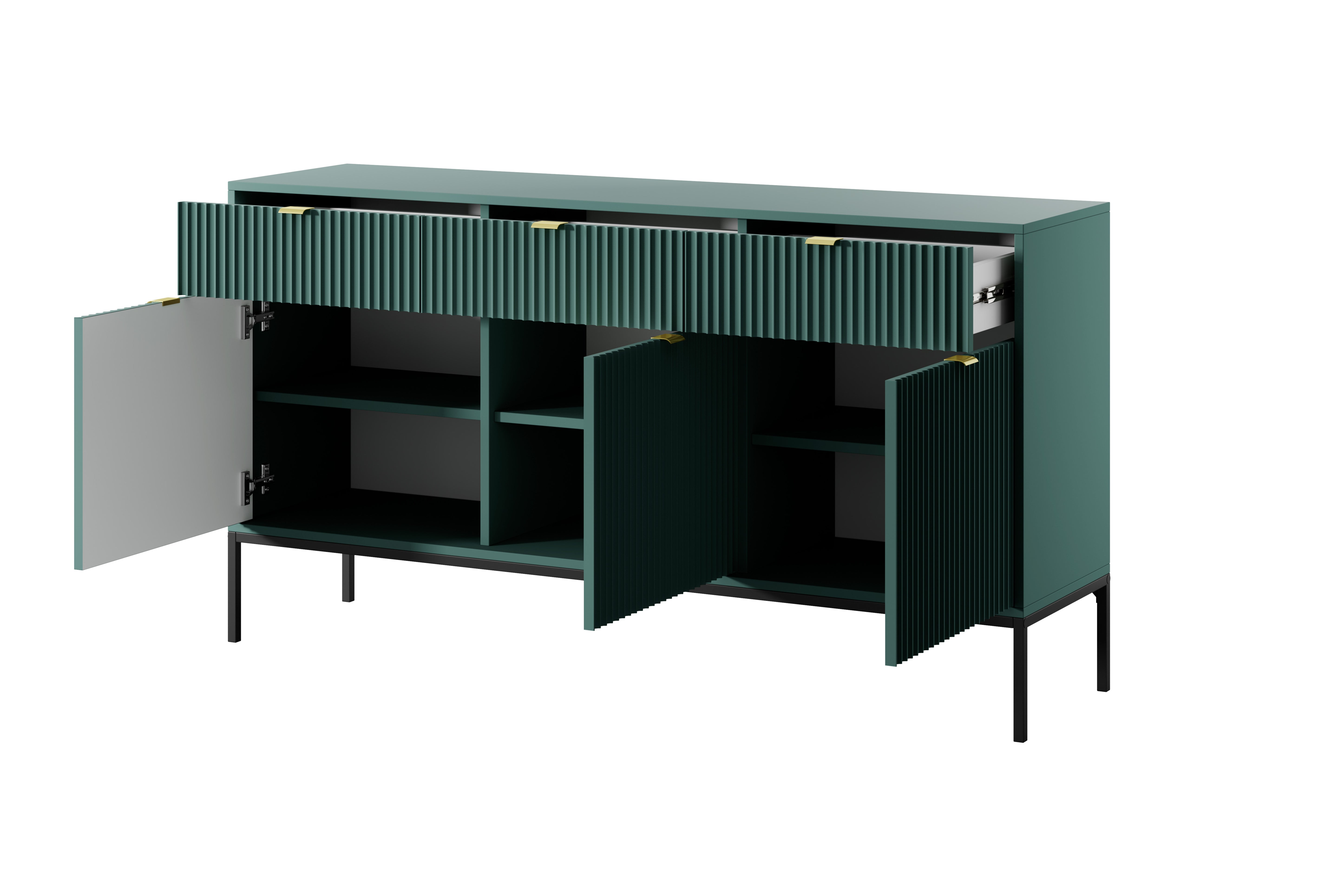 Nova Dresser Labrador Green- Modern Design with Three Push to Open Door and Three Drawers