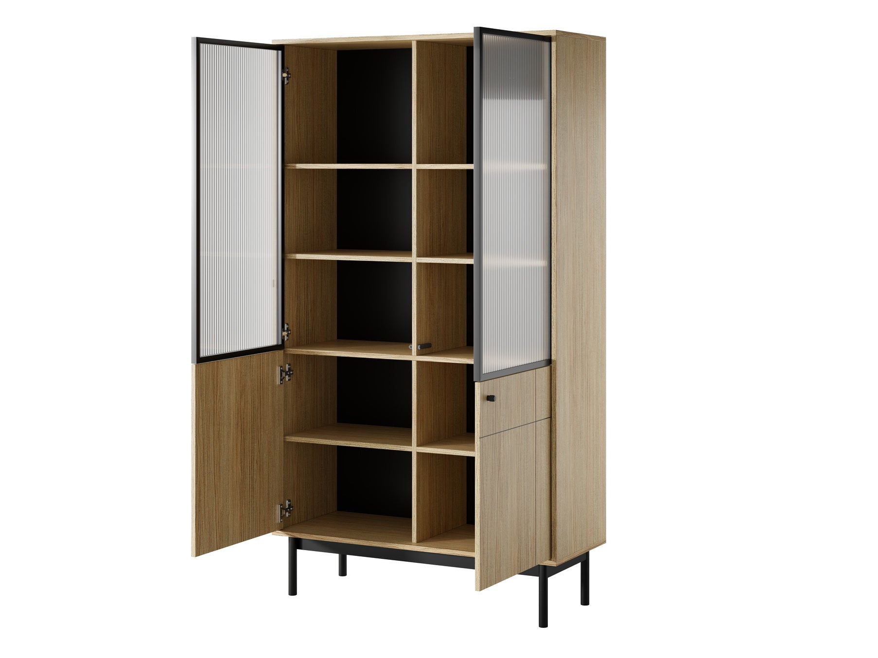 PI Japandi Bookcase with Glass Front WT104 in Oak Linea