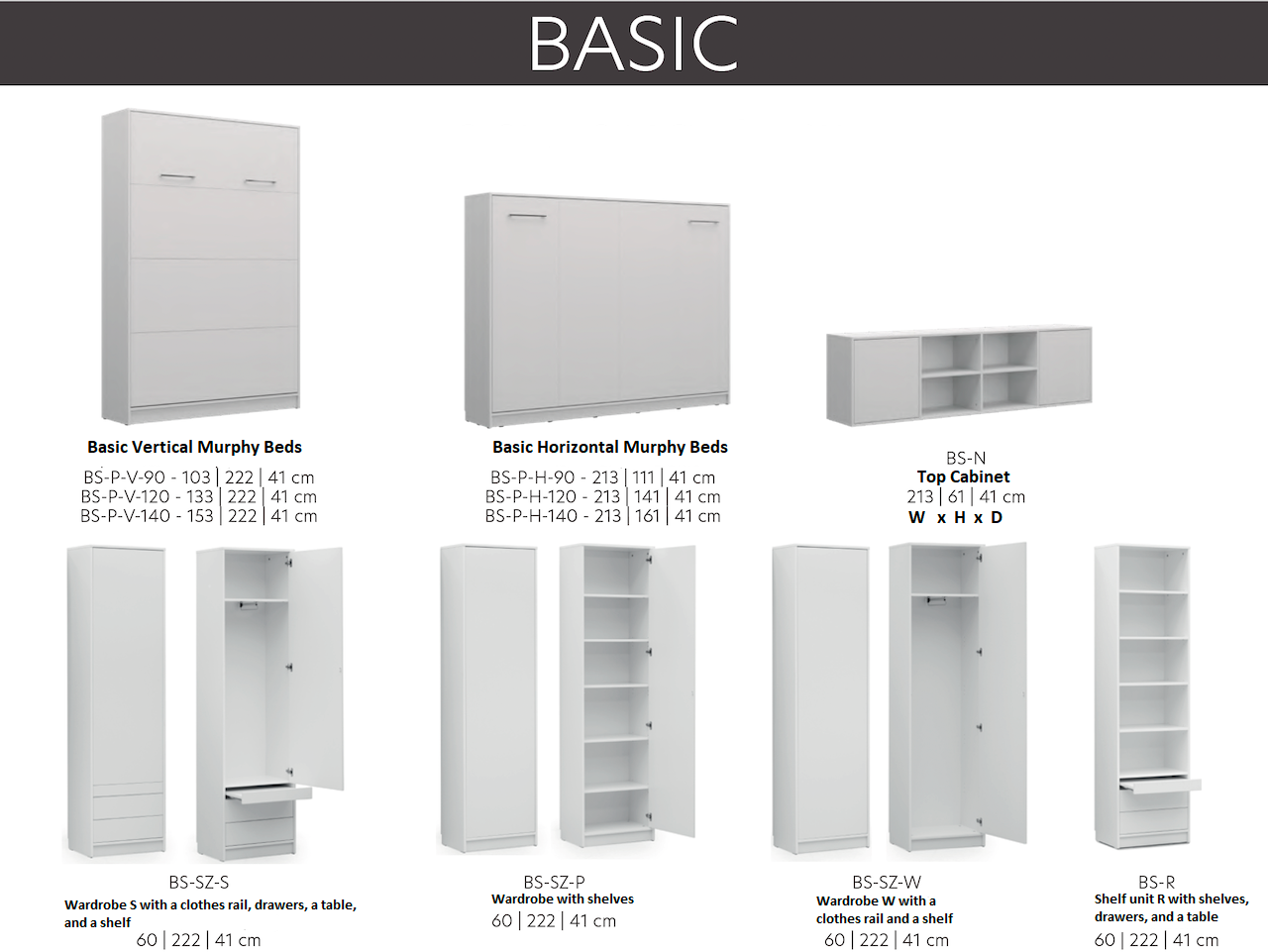 Customizable Murphy BASIC Horizontal Murphy Bed Furniture Set Sonoma Oak 90, 120, 140 x 200 cm