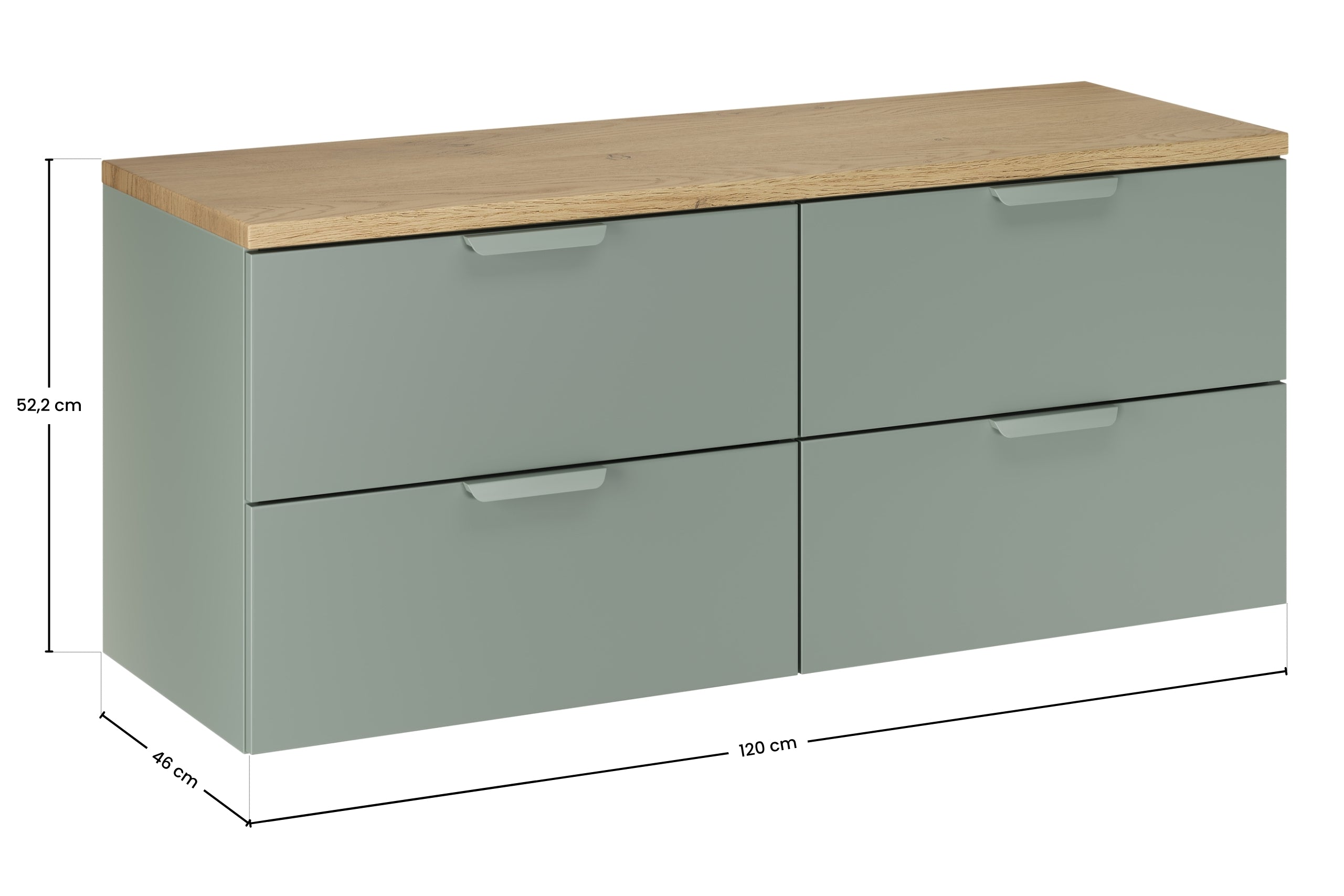 Aster Green Bathroom Vanity Unit Set – 120 cm, Aloes Matt & Cremona Oak – Configure Your Bathrom