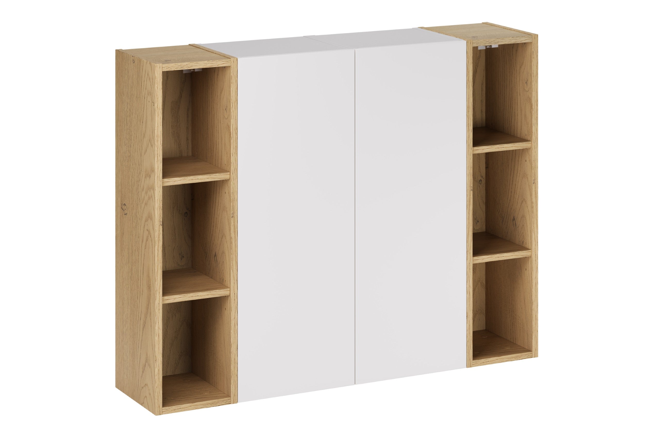 2× Aster White Wall-Hung Cabinet 1 Door + 2× Cremona UN Open Shelf – White Matt / Oak, 100 cm Set