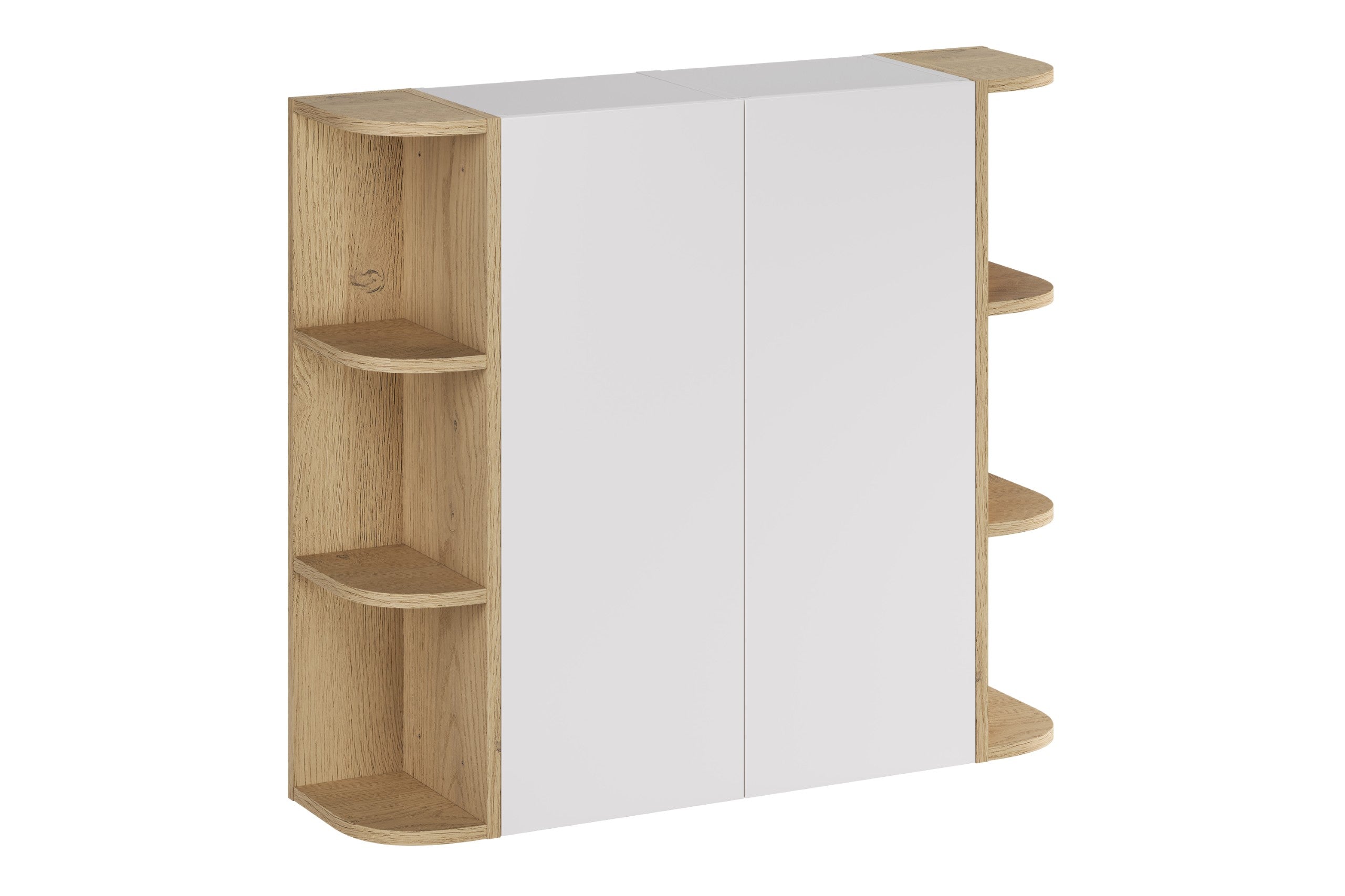 2× Aster White Wall-Hung Cabinet 1 Door + 2× Cremona UN Corner Shelf – White Matt / Oak, 90 cm Set