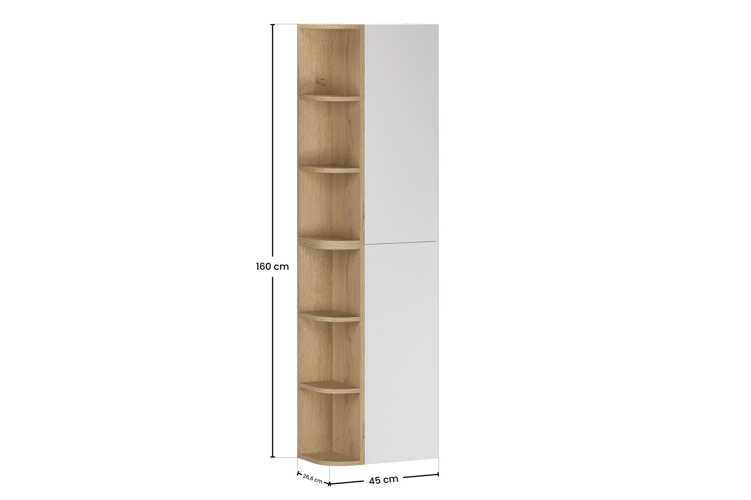 2× Aster White Wall-Hung Cabinet 1 Door + 2× Cremona UN Corner Shelf – White Matt / Oak, Vertical Set