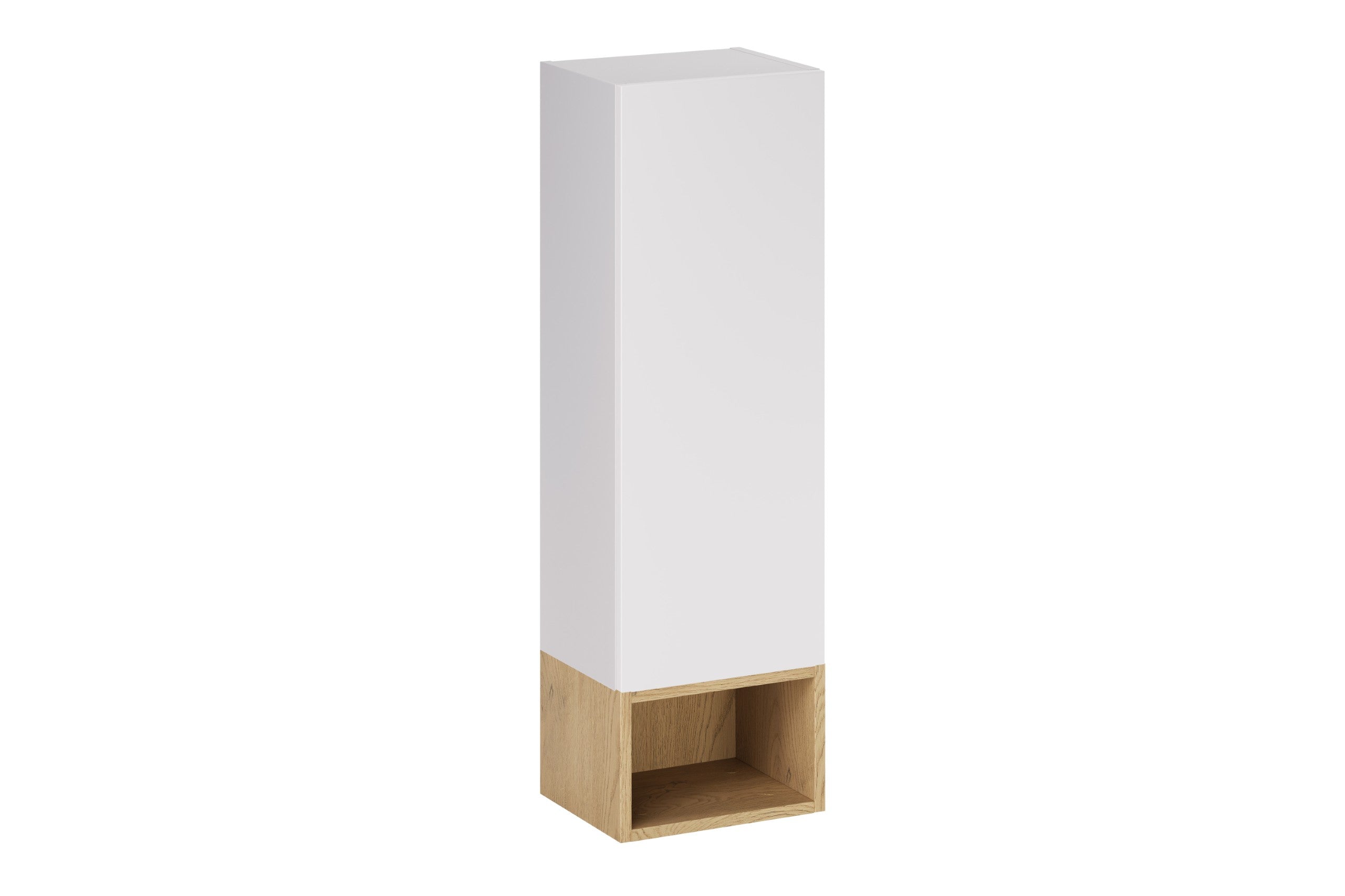 Aster White Wall-Hung Cabinet 1 Door + Cremona UN Open Shelf – White Matt / Oak, 30 cm Set