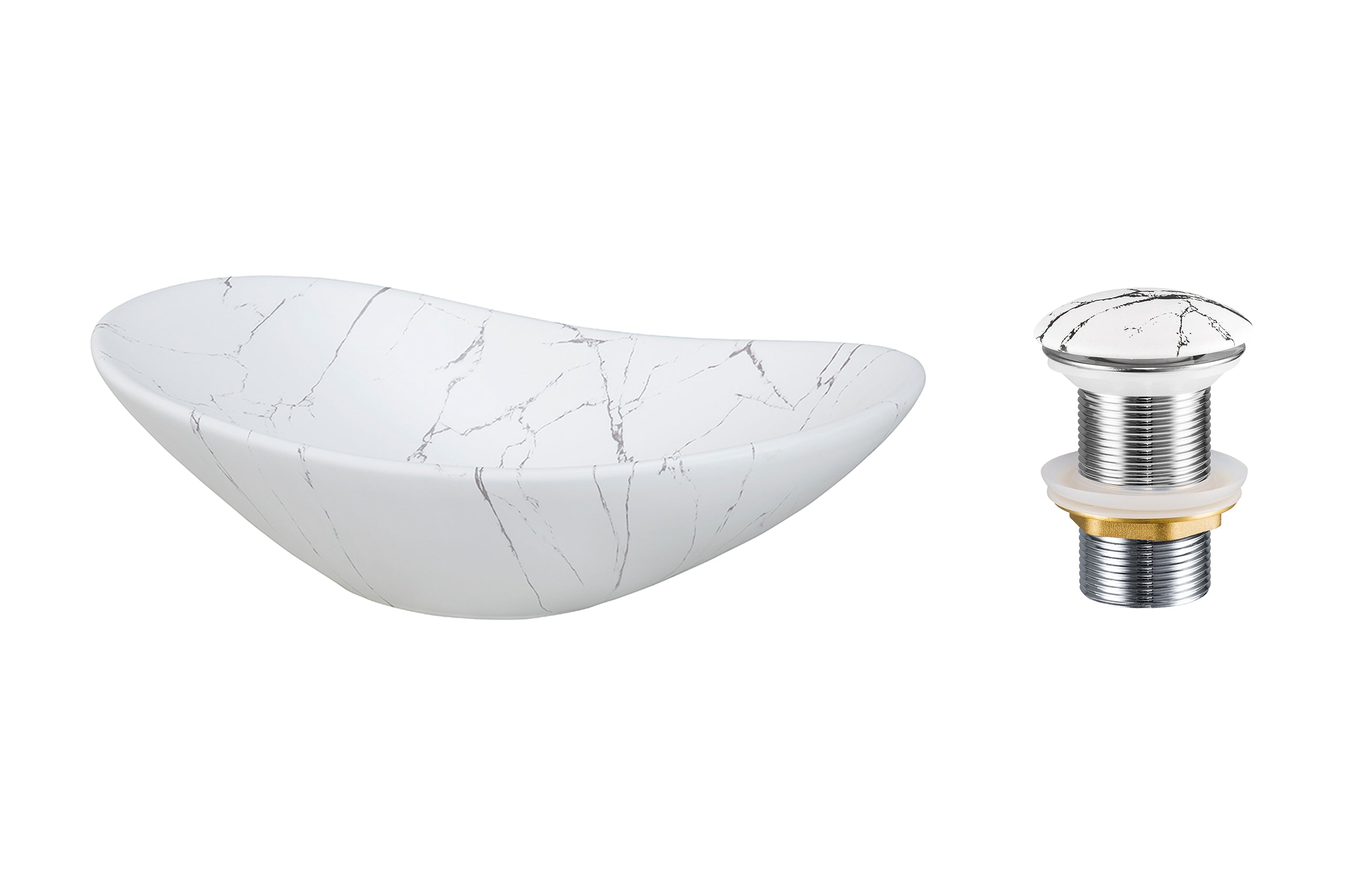 Click-Clack Basin Waste – Matt White Black Marble, T201M-W17-3