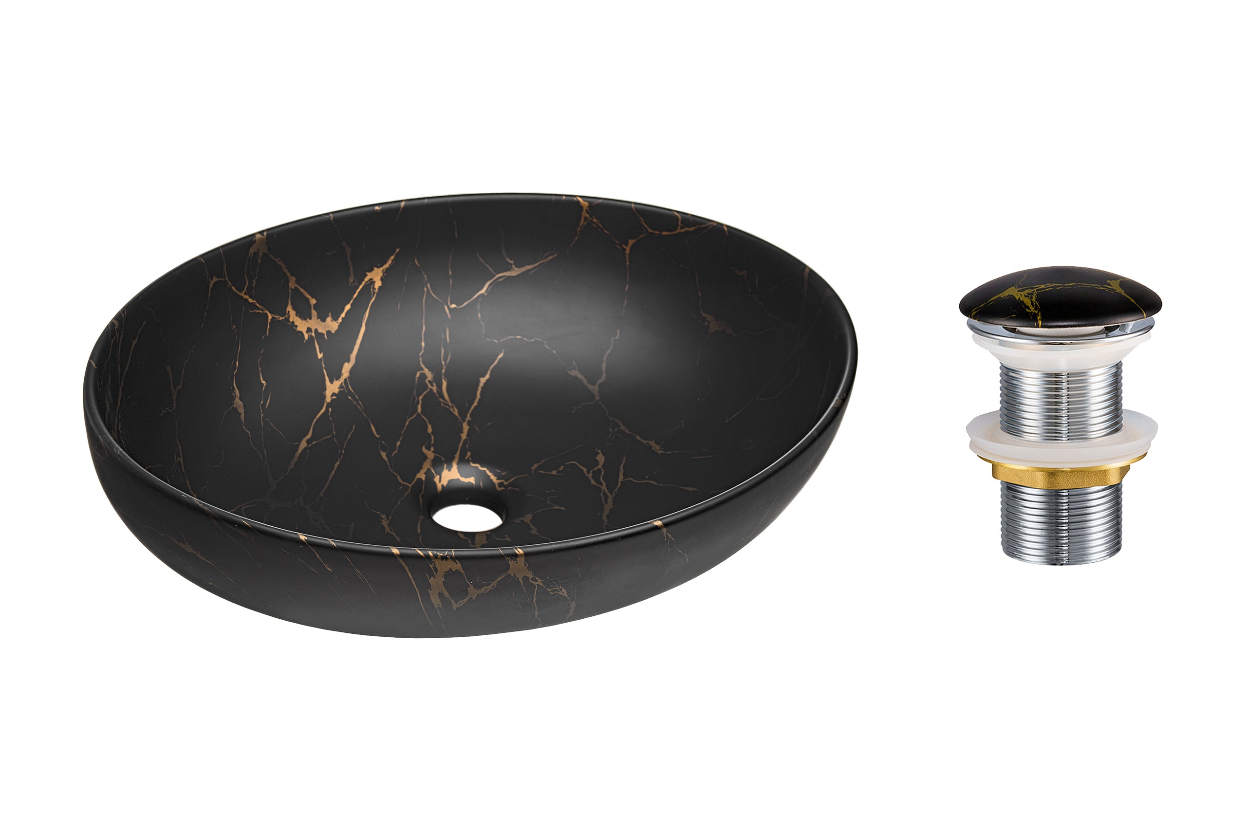 Click-Clack Basin Waste – Matt Black Gold Marble, T201M-B12-3