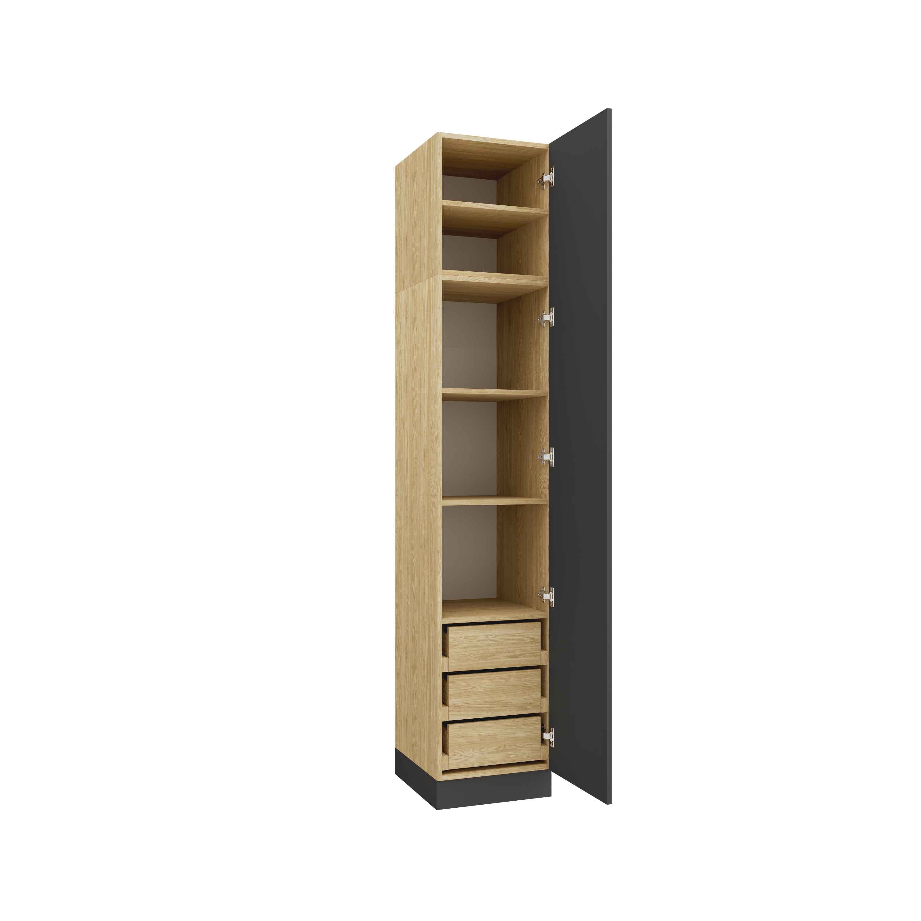 SLEEP VARIA 1-Door Wardrobe with Drawers and Shelves 45 cm - Oiled Oak / Graphite