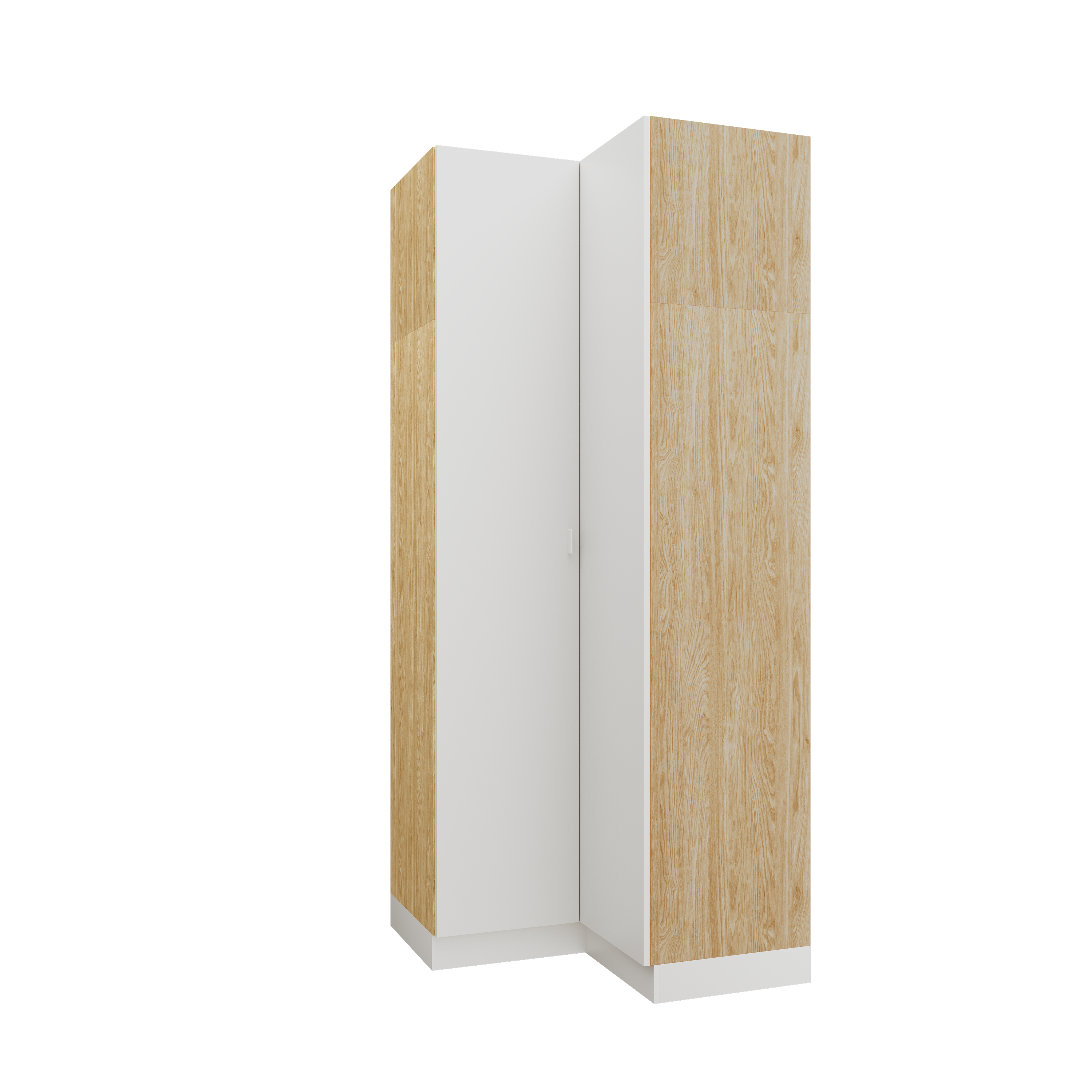 SLEEP VARIA Corner Wardrobe 97.4 x 97.4 cm with Shelf and Hanging Rails – Oiled Oak / White Matt
